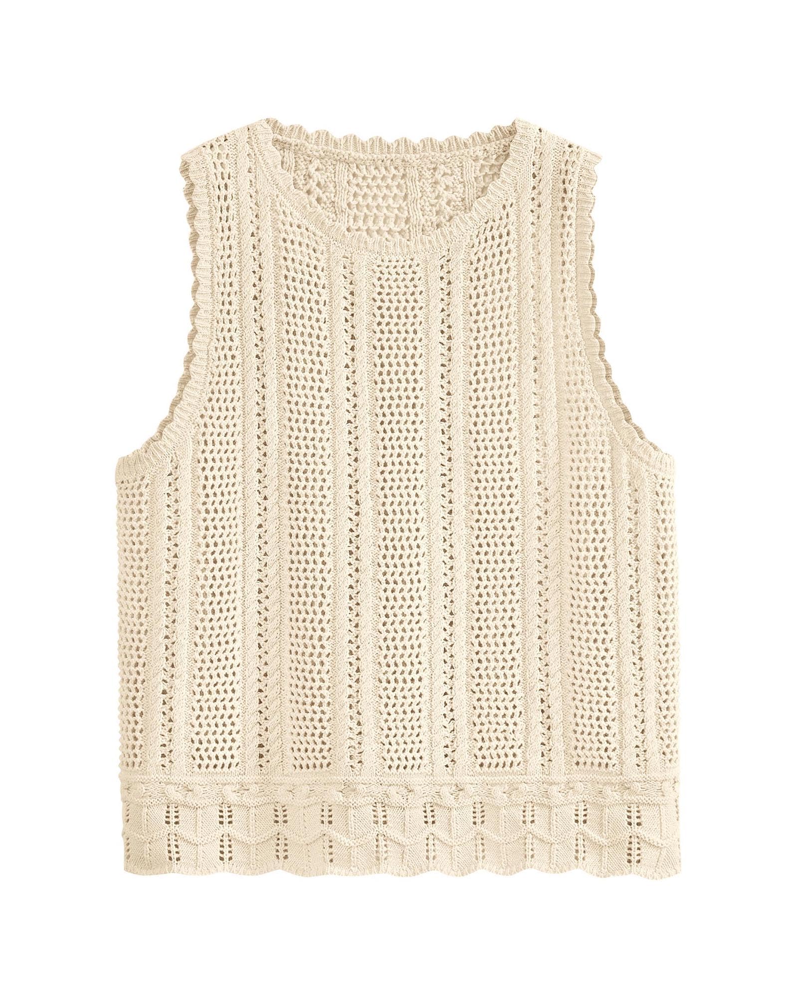 KIRUNDO Beach Vacation Clothes for Women Spring Summer Crochet Sweater Vest Tank Tops Cover Ups Resort Cruise Outfits 2025(Apricot, Medium)