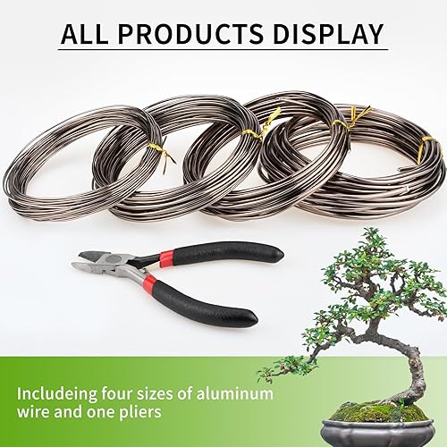 Miniatura 6 de Alambre para bonsái, kit de alambre de entrenamiento de bonsái, de aluminio anodizado de 164 pies, para ramas de árboles bonsái, con cortador de