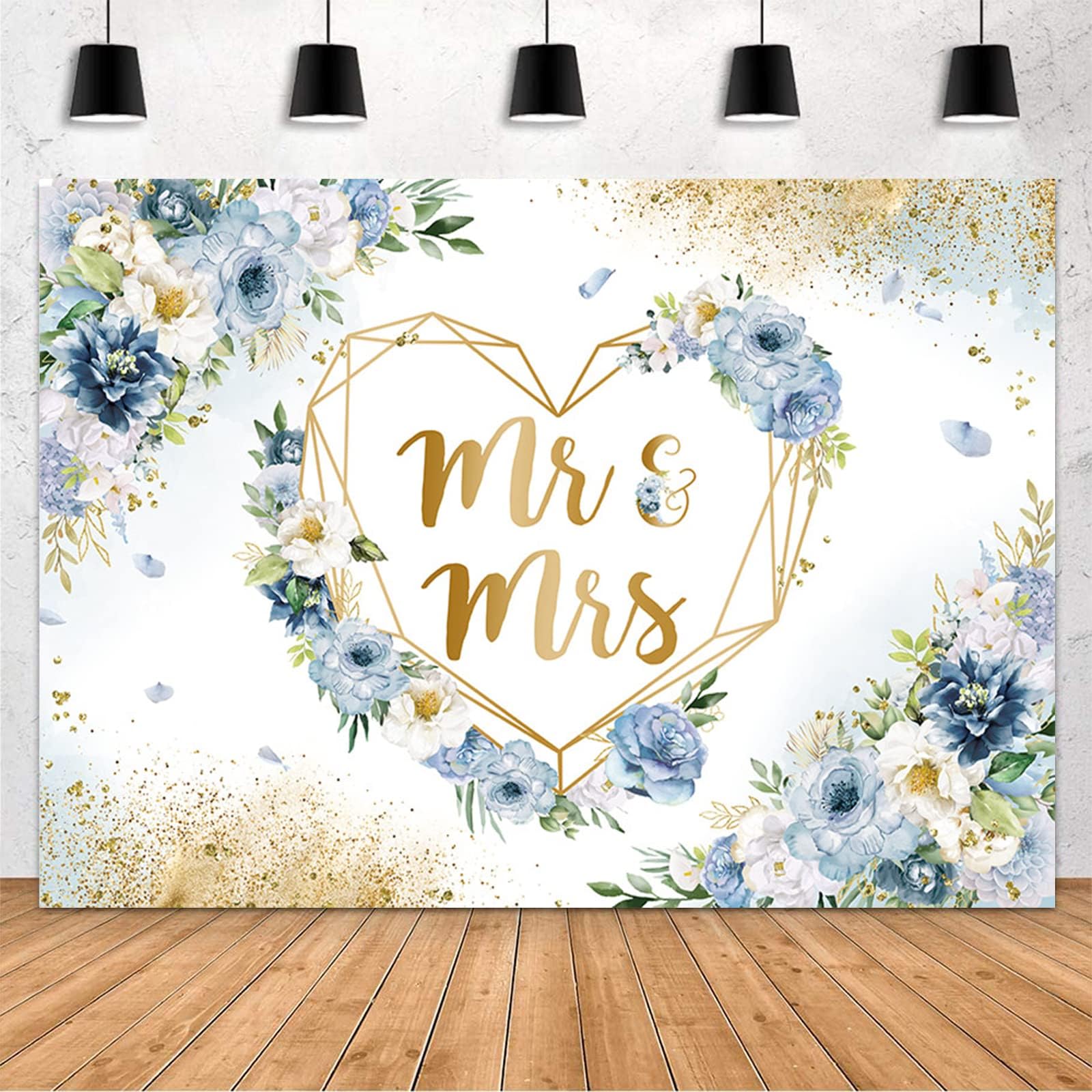 Amazon.com : MEHOFOND 7x5ft Mr & Mrs Backdrop for Bridal Shower Blue ...