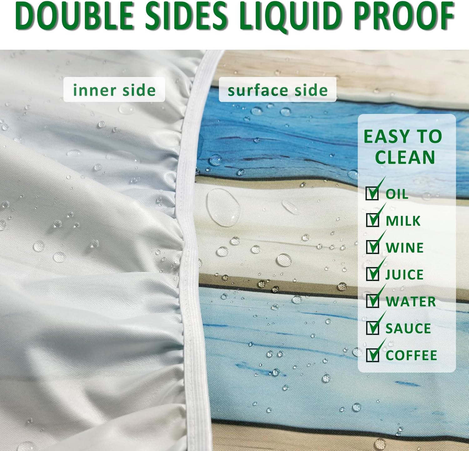 Picnic Table Cover with Bench Covers 72in Camping Essentials Reusable Waterproof Windproof Camping Tablecloth Fitted Rectangle Tables and Seats, Blue White Wood - Image 4