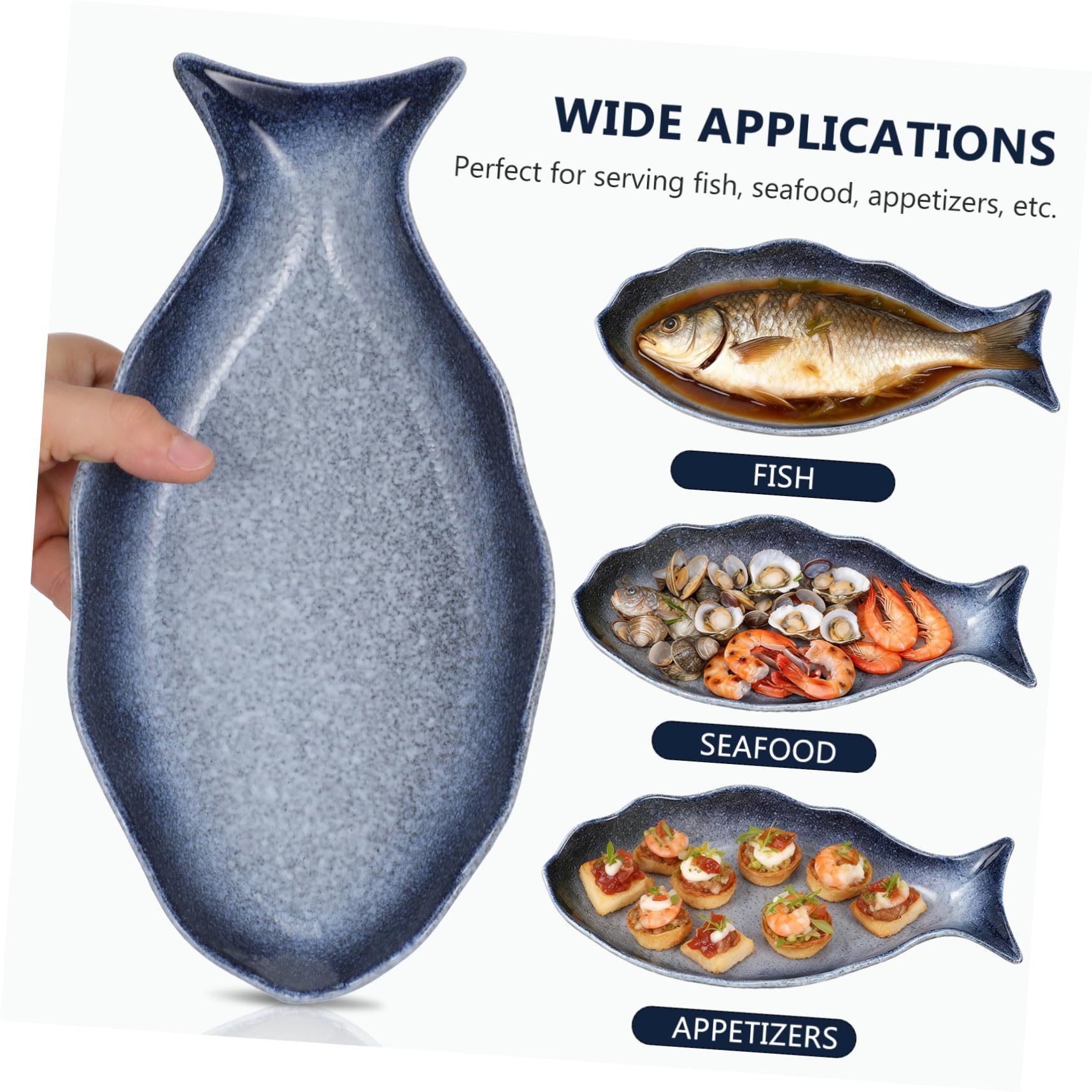 Uonlytech Plato de Pescado de Cerámica 31X16 CM Forma de Pez, Bandeja para Servir Mariscos y Aperitivos, Duradera y Elegante para Mesa Festiva o Cocina