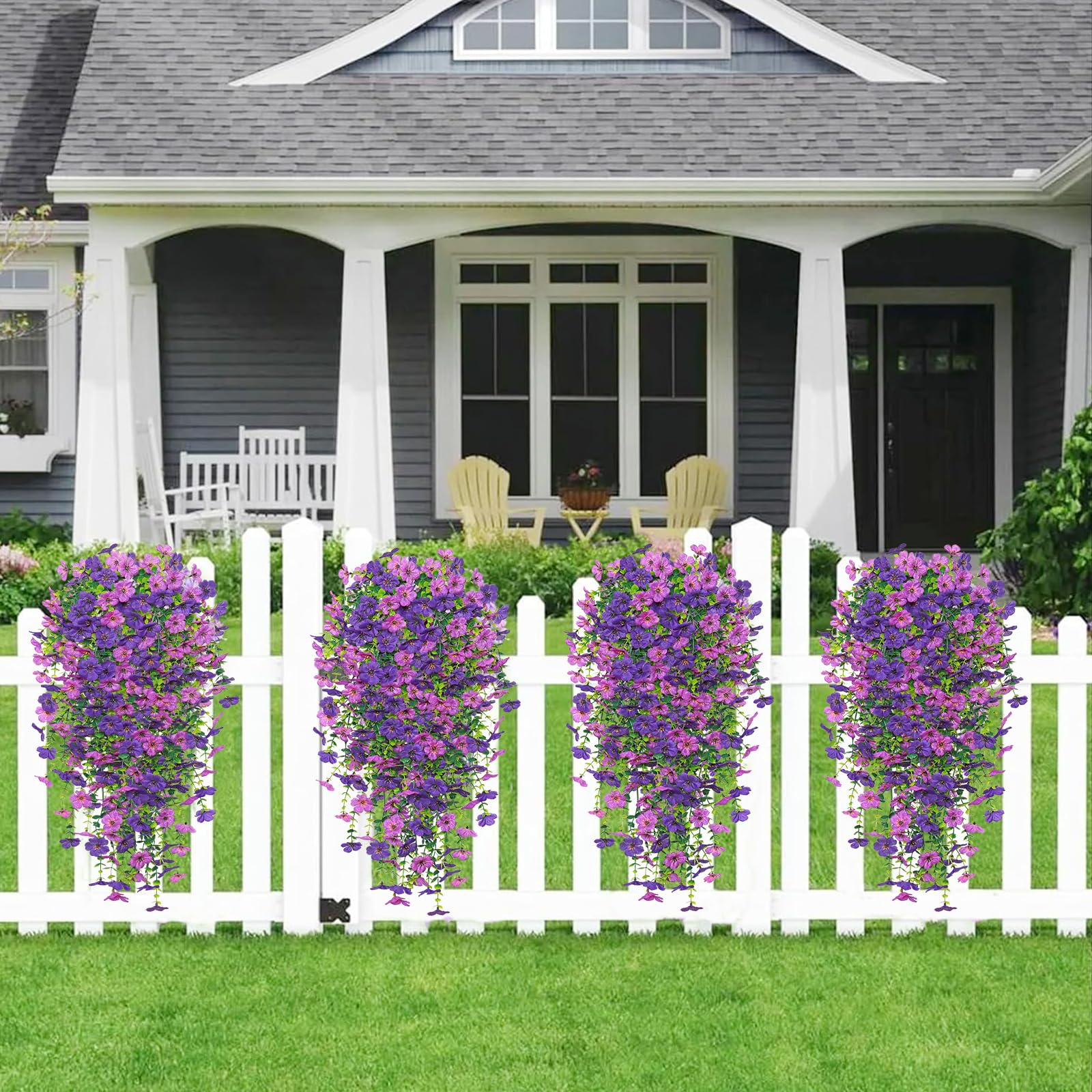 Betylifoy Kunstblumen Hängend 4 Stück Kunstblumen Outdoor Wetterfest Künstliche Hängepflanzen wie Echt 76cm Lang Künstliche Pflanzen UV-Beständig für Draußen Garten Hochzeit (Hell&Dunkel Violett)