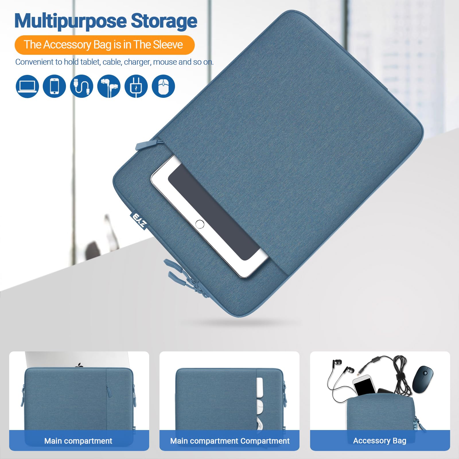 ZYB Custodia PC Portatile 13-13,3 Pollici,Custodia per MacBook Air 13.6 Pollici M4 M3 M2 2025 2024-2022,MacBook Air/Pro 13 M2 M1 2022 2020-2012,2021-2025 MacBook Pro 14 M4 M3 M2 M1 Borsa-Blu Foschia