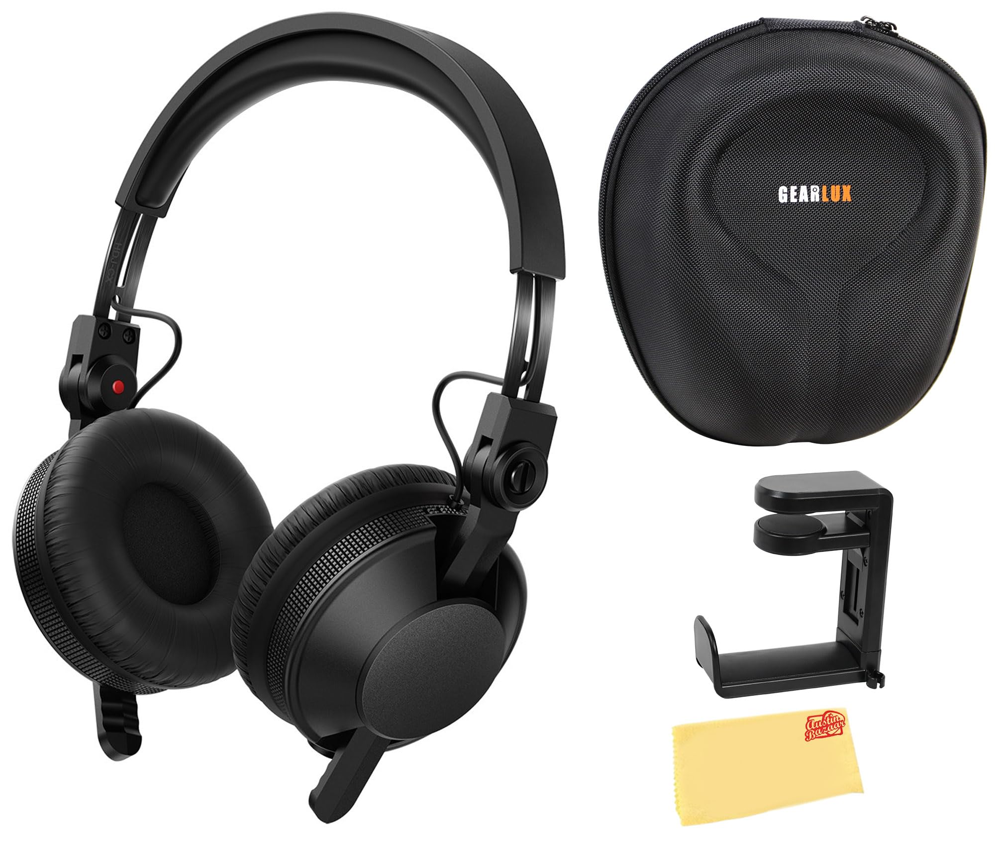 Pioneer DJ HDJ-CX Professional On-Ear DJ Headphones - Black Bundle with Case, Stand, and Austin Bazaar Polishing Cloth