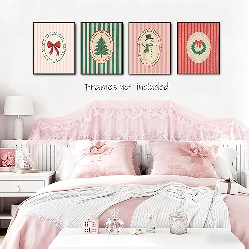 Miniatura 2 de Noaleviax Juego de 4 pósteres de pared retro de Navidad, decoración de pared con temática de invierno de coqueta, imágenes navideñas preparadas para