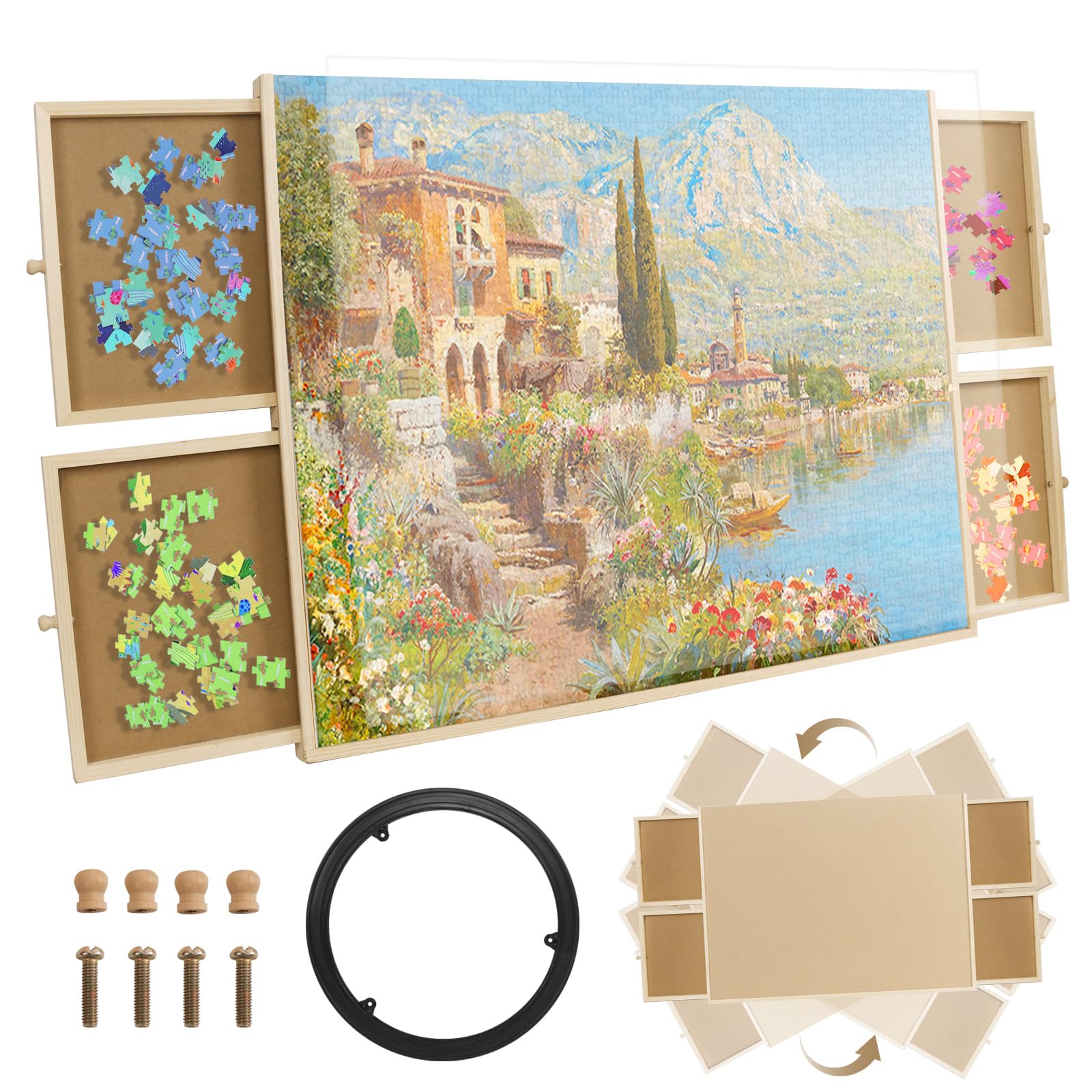 Tacsal 1000 Piece Rotating Puzzle Board with 4 Drawers and Cover ...
