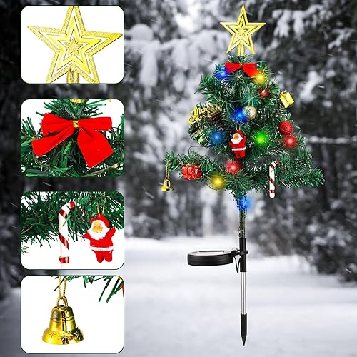 Miniatura 9 de 2 luces solares para árbol de Navidad para jardín, árbol de Navidad al aire libre, decoración de patio, estacas solares LED multicolor para camino,