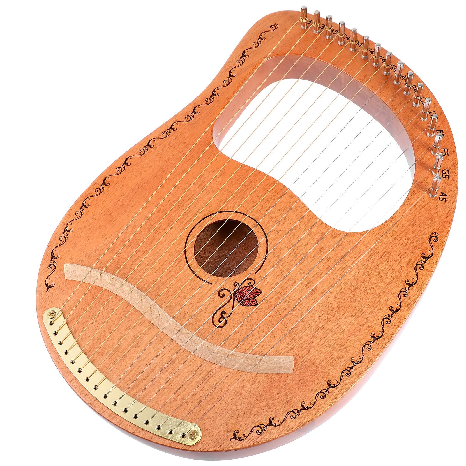 Lira in Legno, Strumento Musicale Portatile a 16 Corde | Finitura Naturale, Superficie Liscia, Sustain Prolungato, Design Compatto per Facile Trasporto