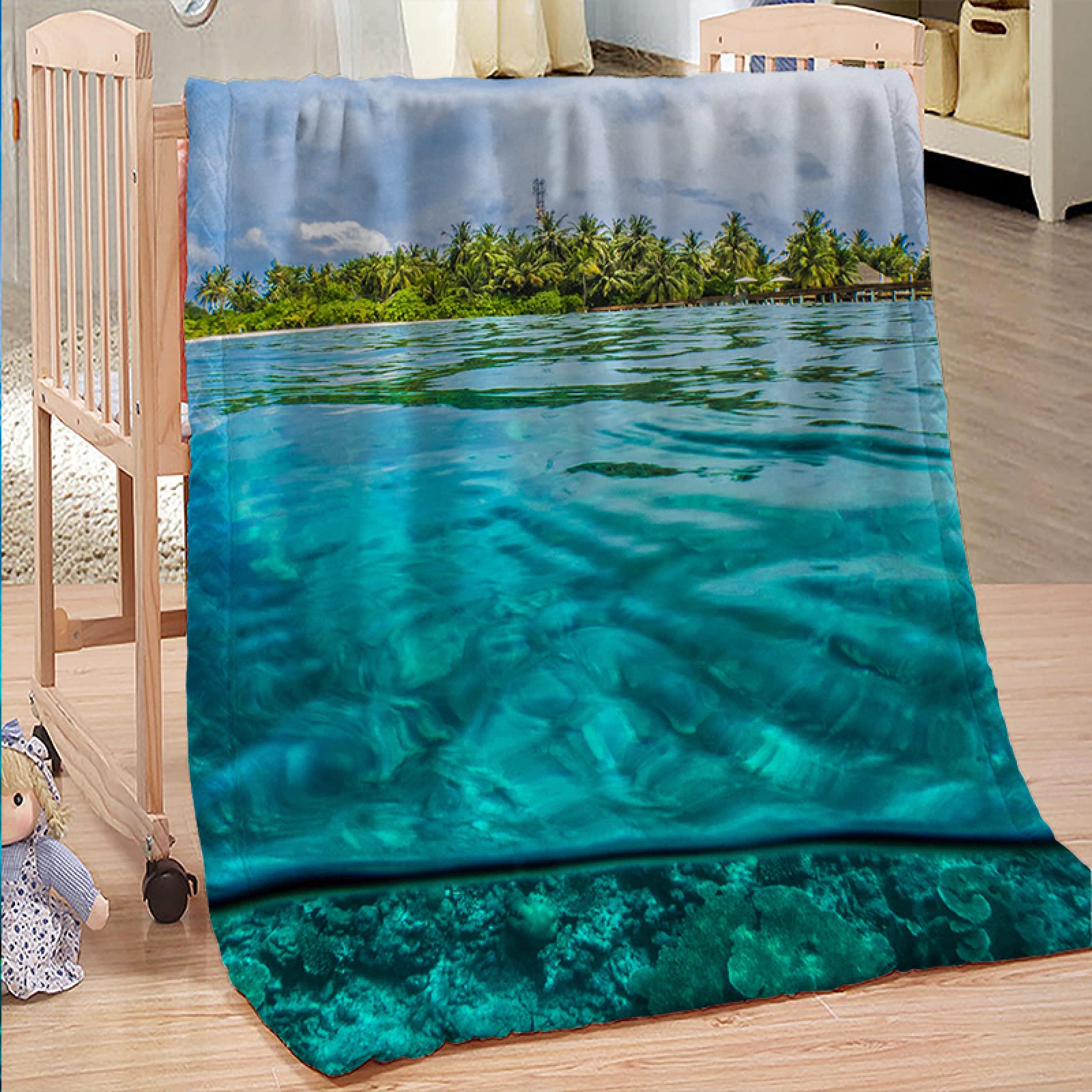 Couverture 150x200 flanelle mer bleue plaid polaire doux pour canapé