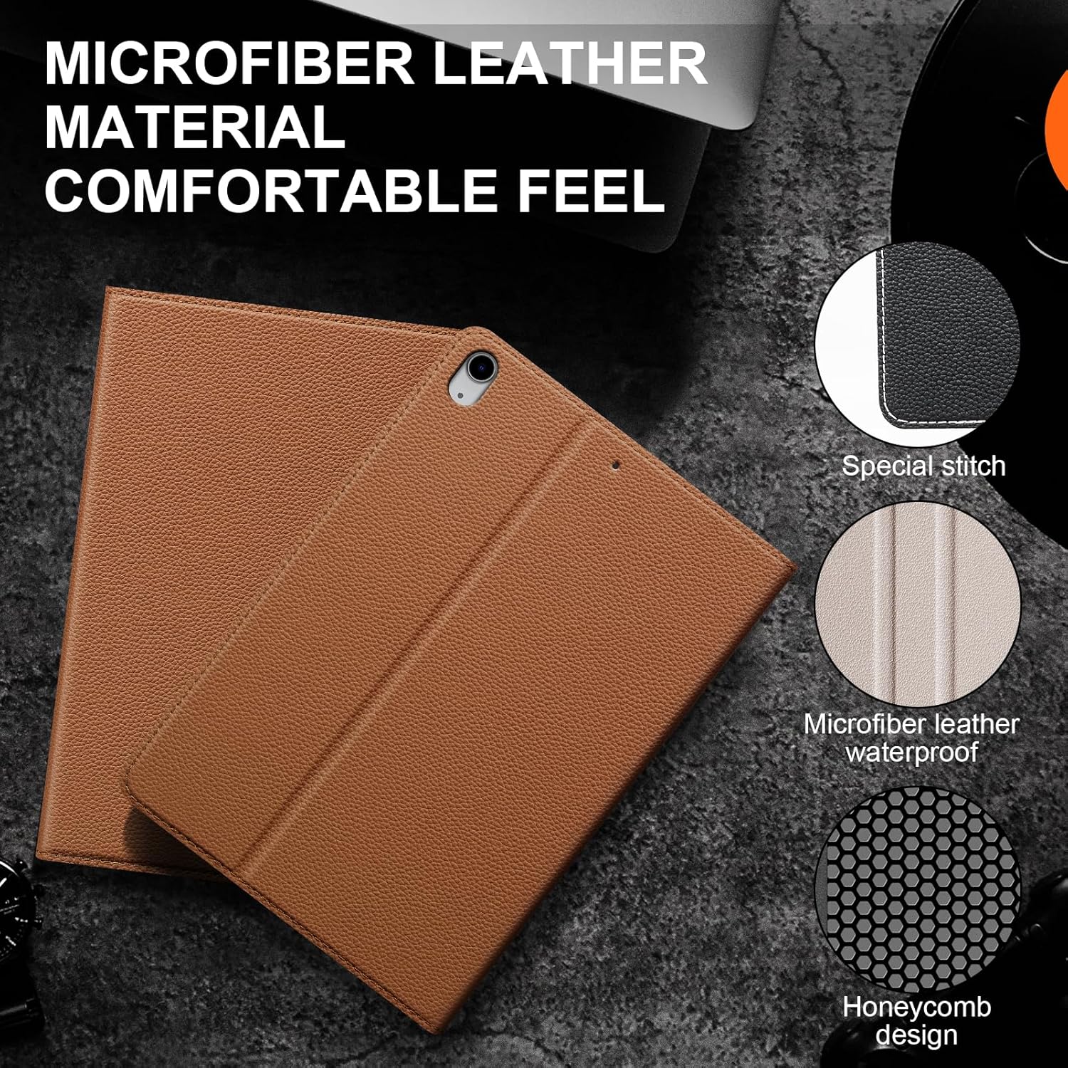 Leather Case for iPad Air 11" M2/M3/M4 (2024-2026) & 10.9" 4th/5th Gen (2020/2022), Protective Shockproof Smart Cover with Adjustable Stand, Auto Wake/Sleep and Multiple View Angles, Brown