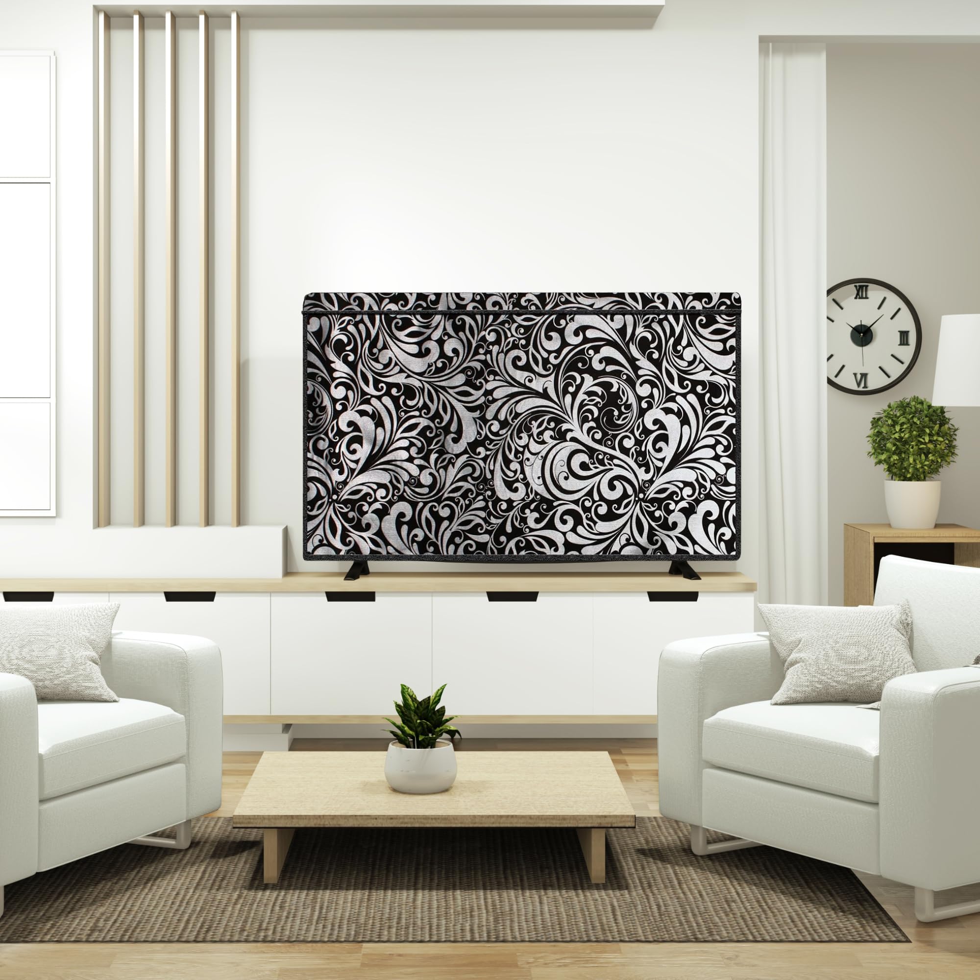 Sarvatapana LED TV Cover for 55 Inch LCD LED Monitor | PVC Dustproof Television Cover with Zip Lock | Wall Mount & Table Top | All Models | Black Flower Print
