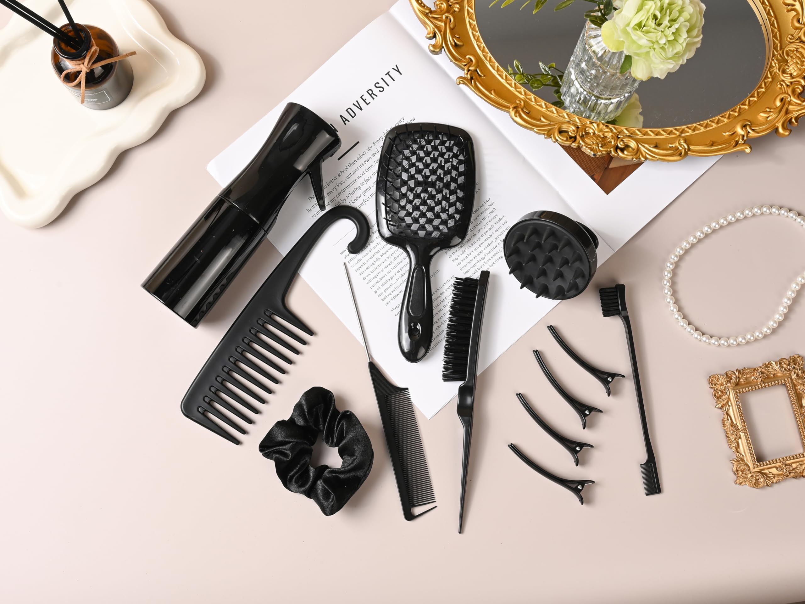 Juego de 12 cepillos para el cabello, juego de peines para peinar el cabello, juego de cepillos para el cabello con cepillo desenredante, cepillo de pelo de cola de rata, cepillo de borde de peine de