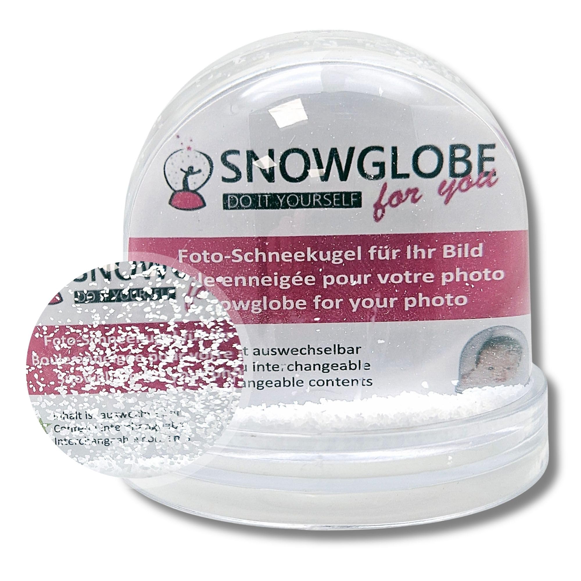 Snowglobe For You - Do It Yourself Grey Snowglobe For You - 50000 Photo Snow Globe Large With Image And Transparent Base - Contents: Snow - 9 Cm.