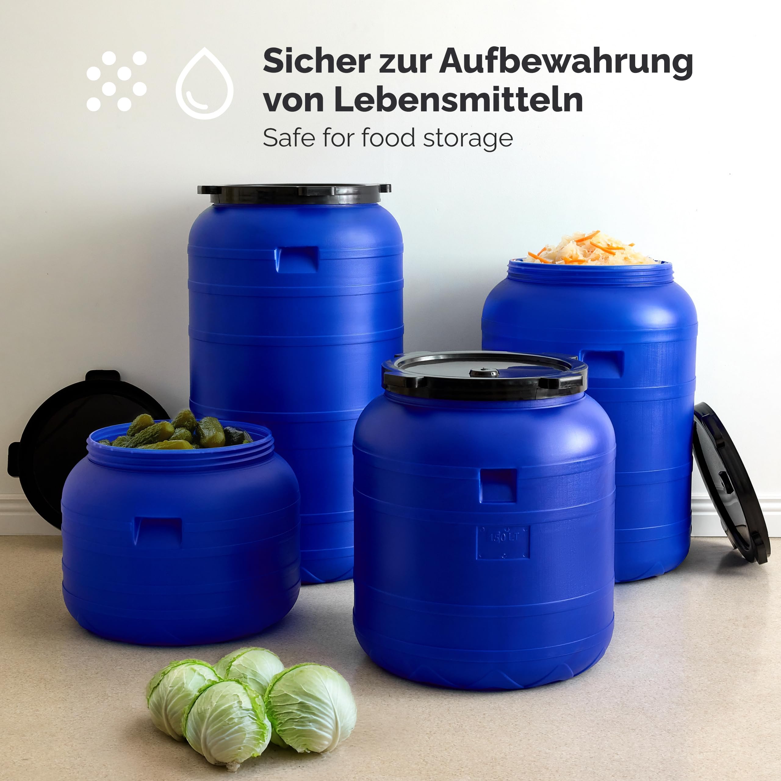 Garronda 250 Liter Weithalsfass BPA-frei Futtertonne Fass Universalfass Lebensmittel Fass Regenfass für Garten Regentonne mit Deckel Regenwassertonne für Garten Wassertonne GD-0093 Blau