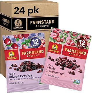 Sun-Maid Farmstand Reserve 24 Count Variety Pack - 0.8 oz Snack Bag – (12) Whole Dried Cranberries and (12) Dried Mixed Berries (Amazon Exclusive)