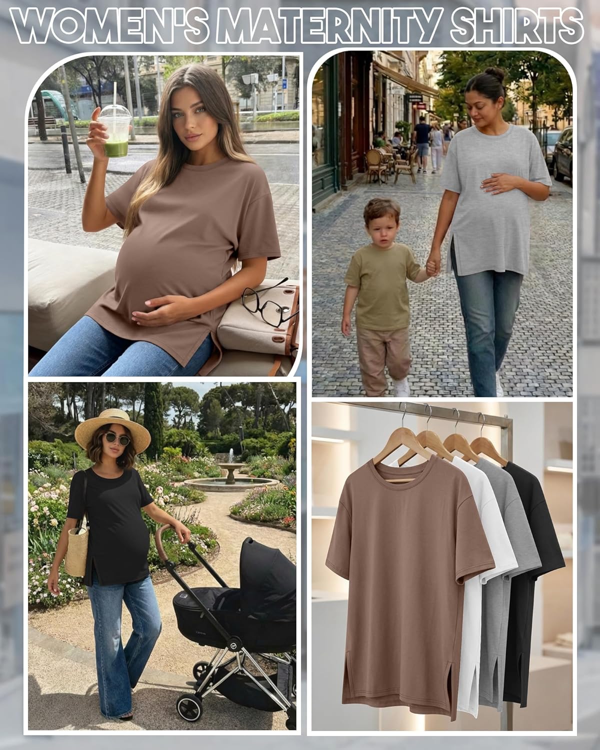 Riyiper 4 Pack Women's Maternity T Shirts, Short Sleeve Split Side Pregnancy Tee Tops Casual Loose Crewneck Maternity Clothes - Image 4