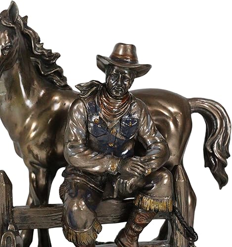 Miniatura 7 de Ebros Gift Western Desert Tranquility Cowboy Resting by Fence and Stallion - Figura de caballo del viejo mundo, estatua de acento de temática