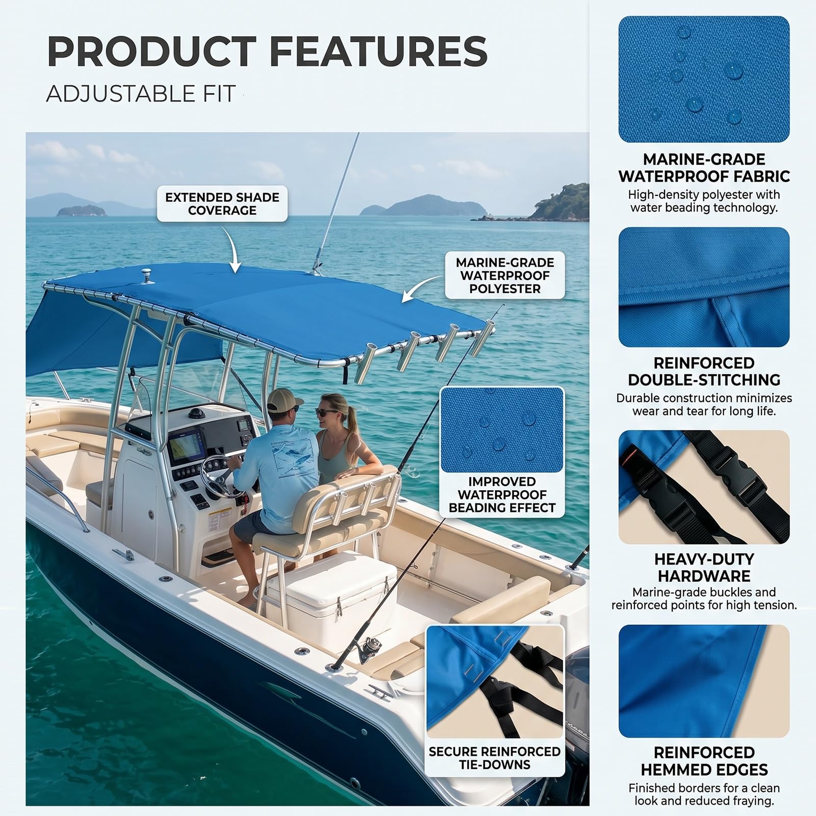 Tendalino Parasole Barca, Boat T Top Bow Shade 600D Tessuto Oxford, Estensioni Tendalini a T, Impermeabile Copertura Isolante per Copertura Dell'area di Prua