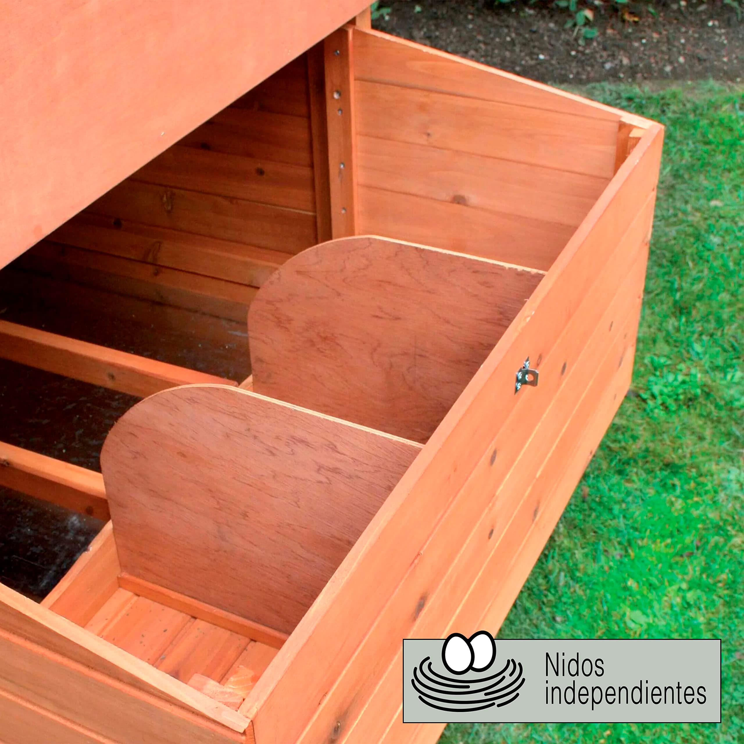 Gallinero Oslo para 8-12 gallinas - Gran Tamaño - Gallinero de Madera Exterior - Refugio y Voladero Cubierto - Bandeja Extraíble - Incluye Perchas y Ponedero - 278 x 180(Alto) x 195 cm