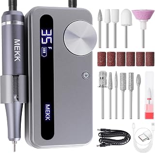 MEKK Nail Drill Kit,35000RPM Electric Nail Drill Professional Electric Nail File with 12PCS Bits,Anti-Shaking Cordless E Filer for Nails,Home & Salon(Sliver)