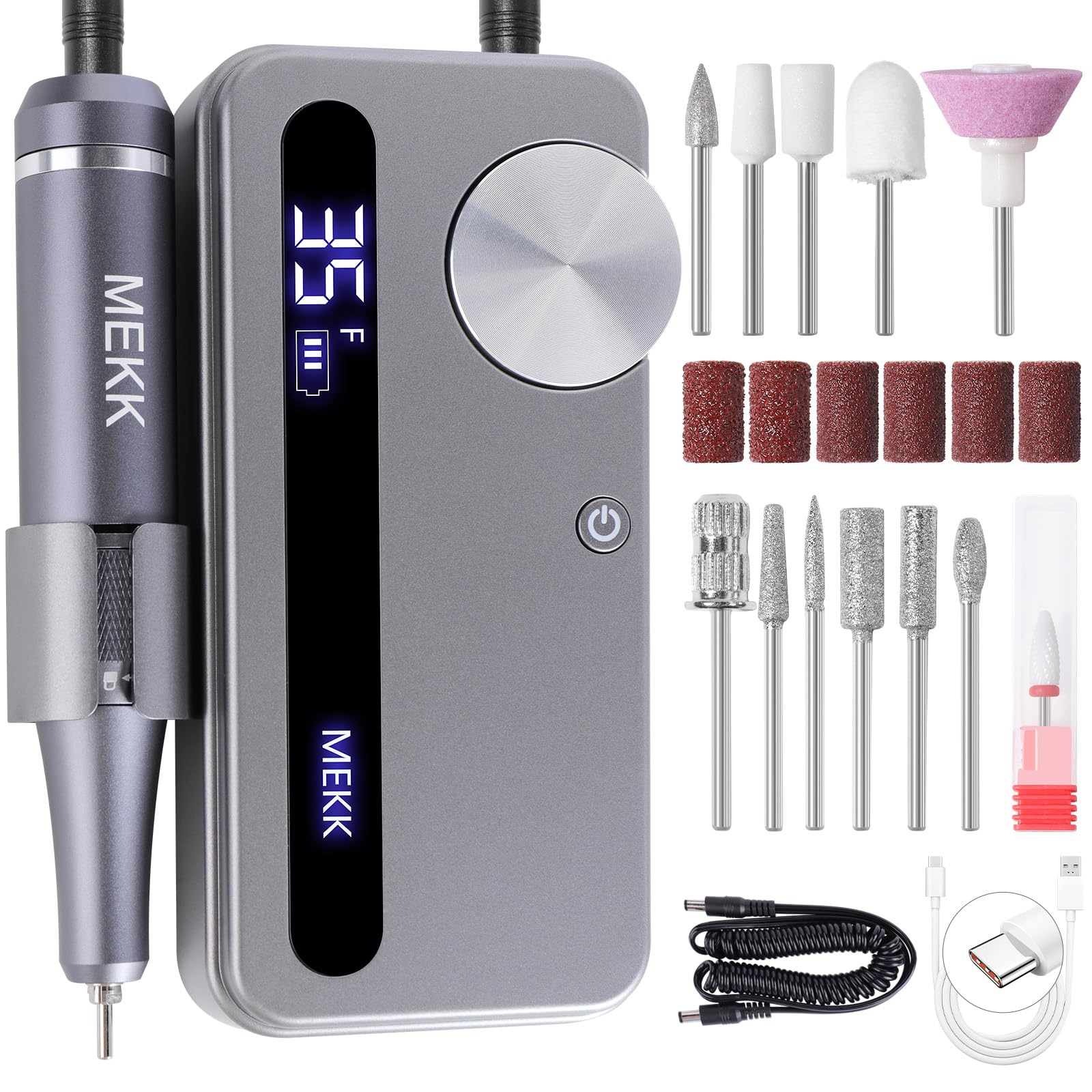 MEKK Cordless Nail Drill Kit 35000RPM with LCD Display & 12 Bits | Professional Electric Nail File for Home & Salon - main product image