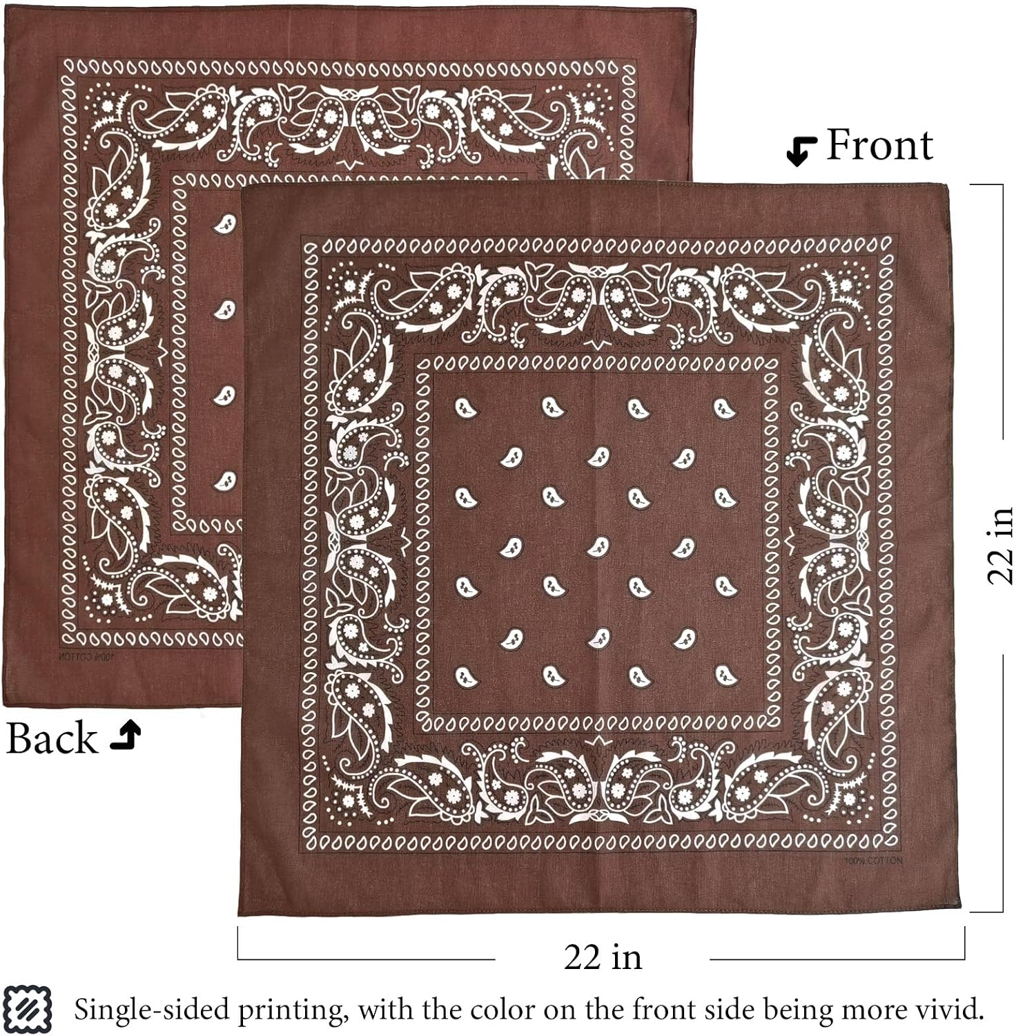 4 Pack 100% Cotton Bandanas 21.5x21.5 inches - Multi-Purpose Square Scarfs for Men & Women, Headbands