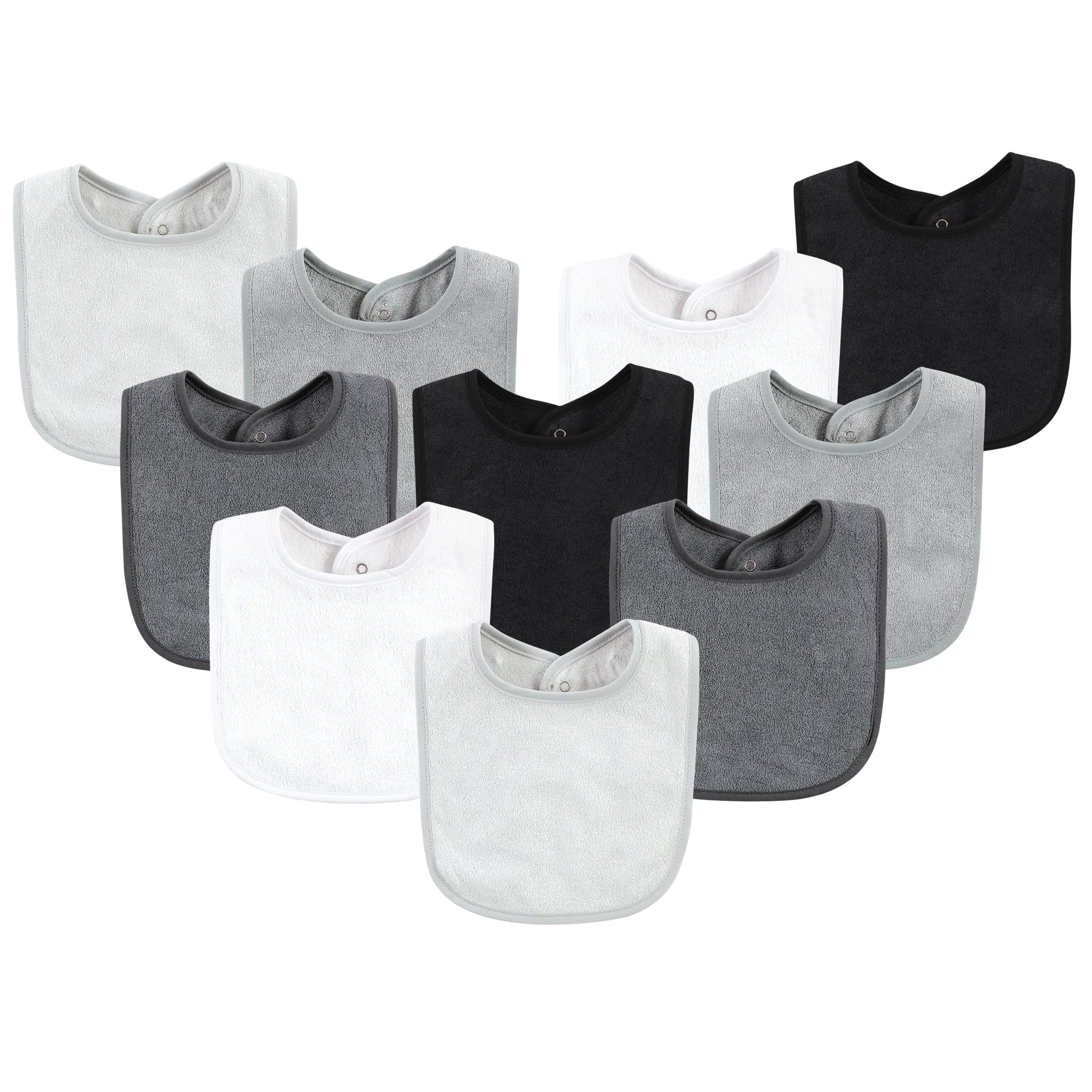 Hudson Baby Unisex Baby Rayon from Bamboo Bib with Waterproof Lining 10pk, Gray White, One Size