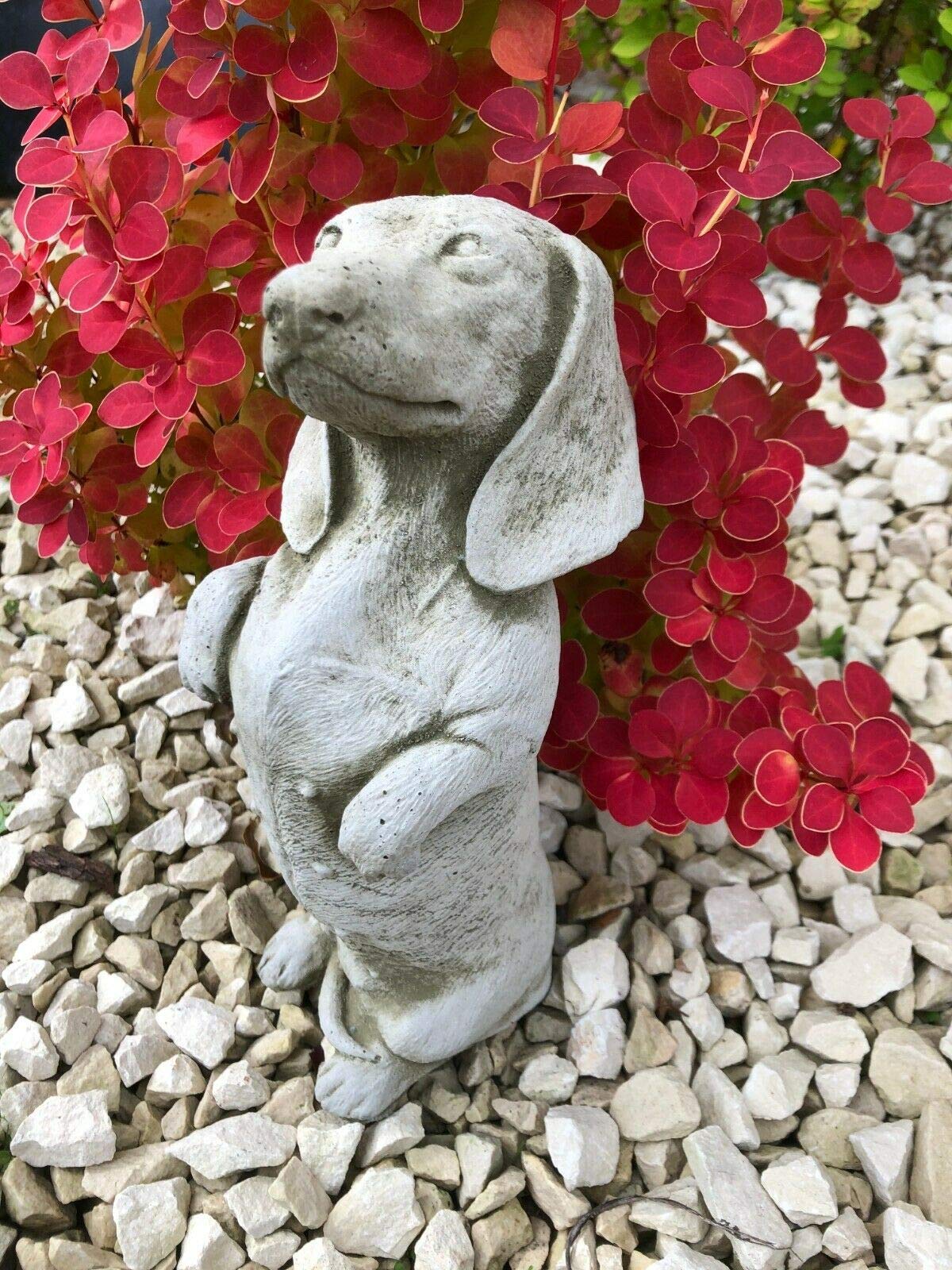Sparta Reconstituted Stone Dachshund Puppy Dog Statue |Vintage Concrete Garden Ornament