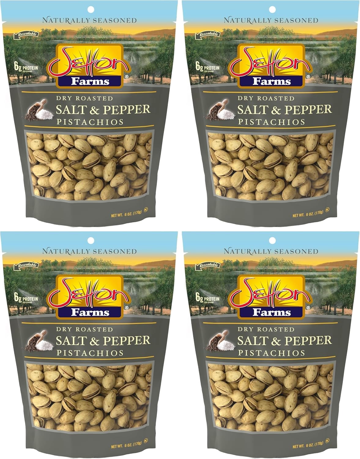 Pistachios Salt & Pepper, In-Shell, 6 Oz. Bag, Kosher (Pack of 4)
