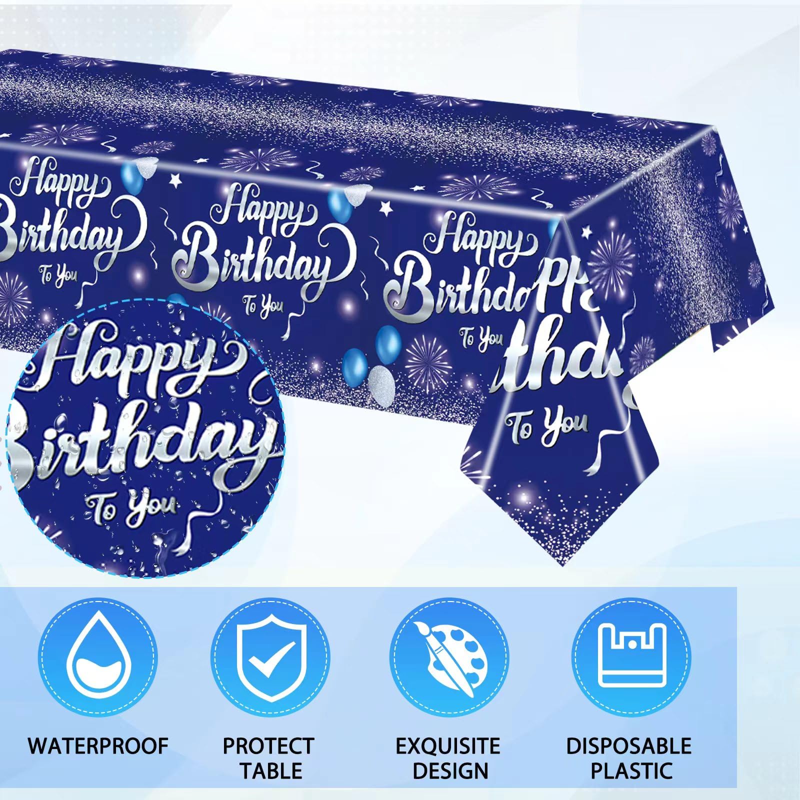 41 piezas de decoraciones de feliz cumpleaños azul marino para hombres y mujeres, platos y servilletas de feliz cumpleaños, suministros de fiesta para 20 invitados, mantel azul de feliz cumpleaños