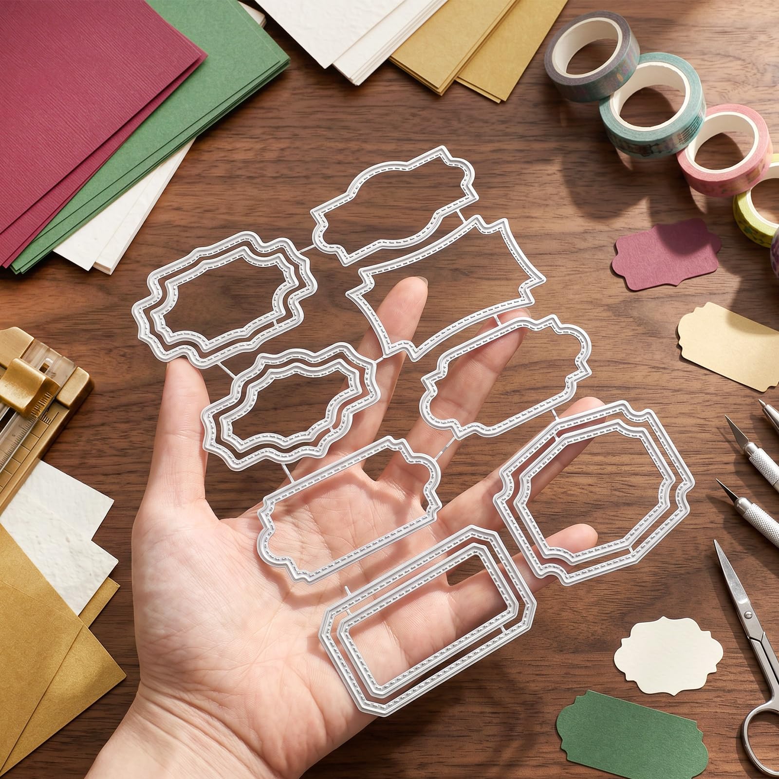 Metall-Stanzschablonen Set 8 Teile, Rechteck Etikettenrahmen Prägeschablone, Klein Stanzschablonen für DIY Album, Kartenherstellung Und Scrapbooking, Kreative Papierprojekte & DIY-Geschenke