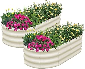 SnugNiture Galvanized Raised Garden Bed Outdoor, 2 Pcs 4x2x1ft Oval Metal Planter Box for Planting Plants Vegetables, White