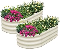 SnugNiture 2-Pack 4x2x1ft Galvanized Raised Garden Beds - Oval Metal Planter Boxes for Vegetables Flowers, White