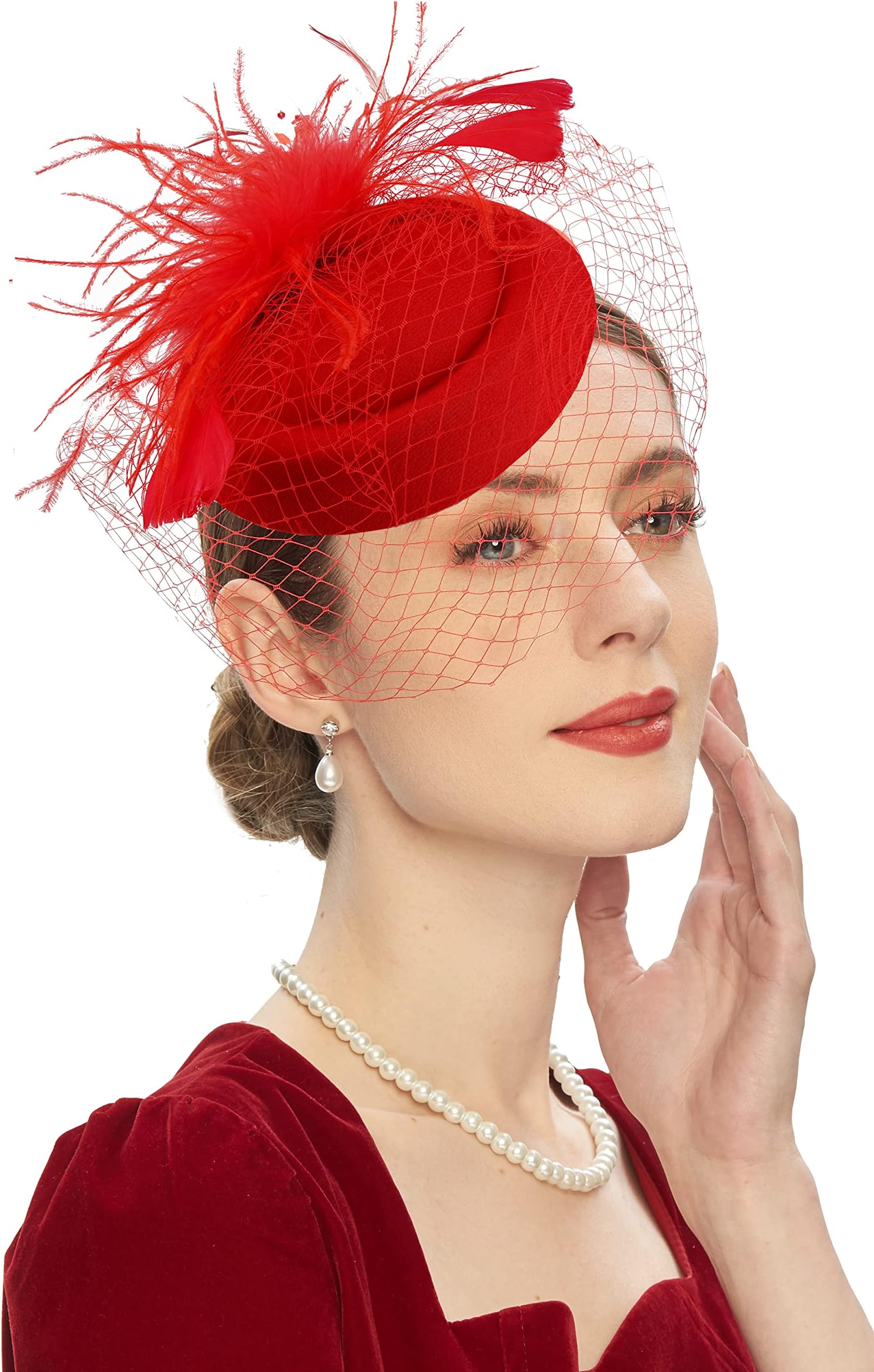 Fascinators Hats 20s 50s Hat Pillbox Hat Cocktail Tea Party Headwear with Veil for Girls and Women