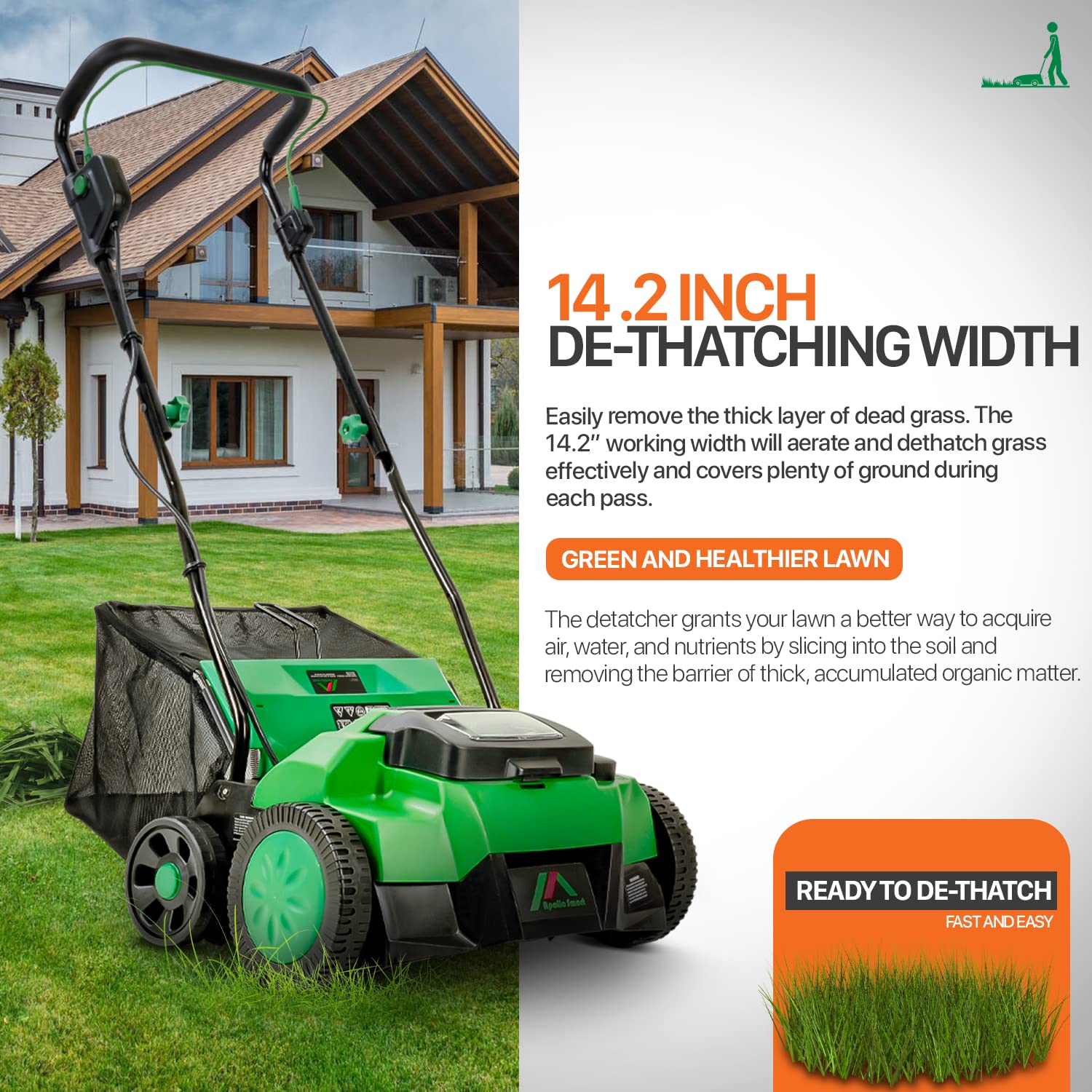ApolloSmart 2 in 1 Walk Behind Scarifier, Lawn Dethatcher Raker