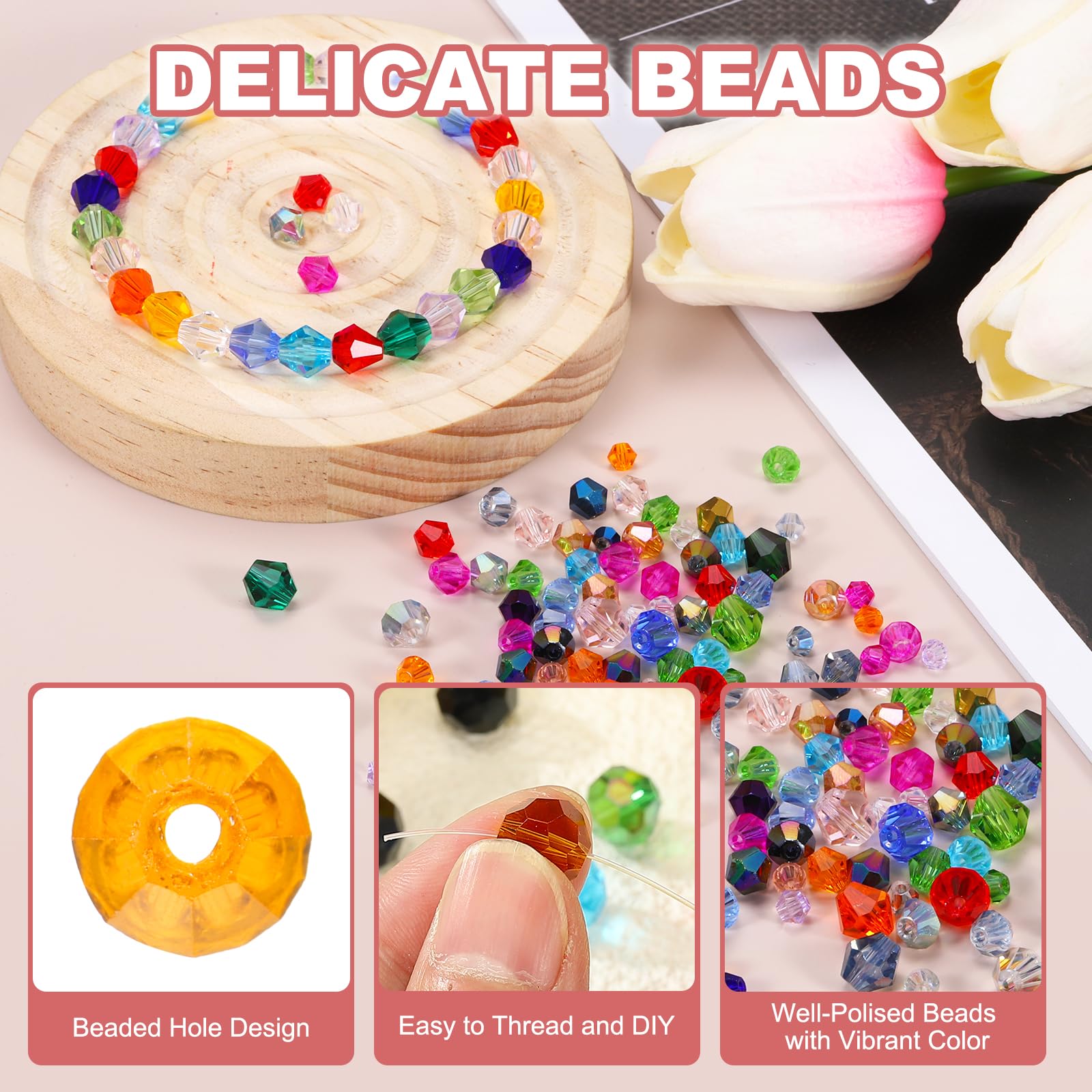 PATIKIL 100pcs 8mm Bicone Glass Crystal Beads - Image 3