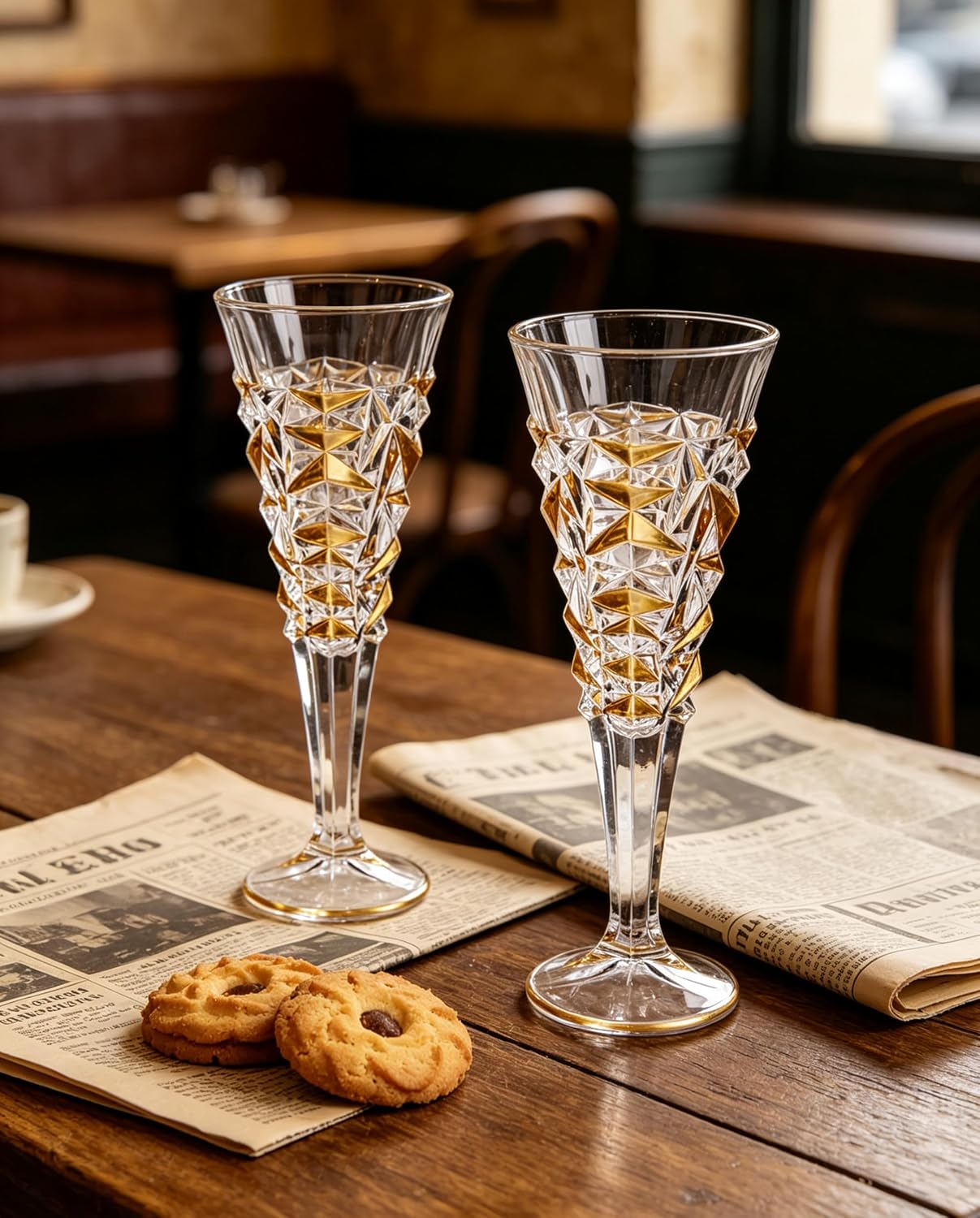 Hand Painted Gold Crystal Glass Barware Champagne Flutes Glasses, Set of 2,Unique Gift for Mother's Day, Birthday, Wedding - Ideal for Wine Tasting, Daily Use-7 oz (Gold)