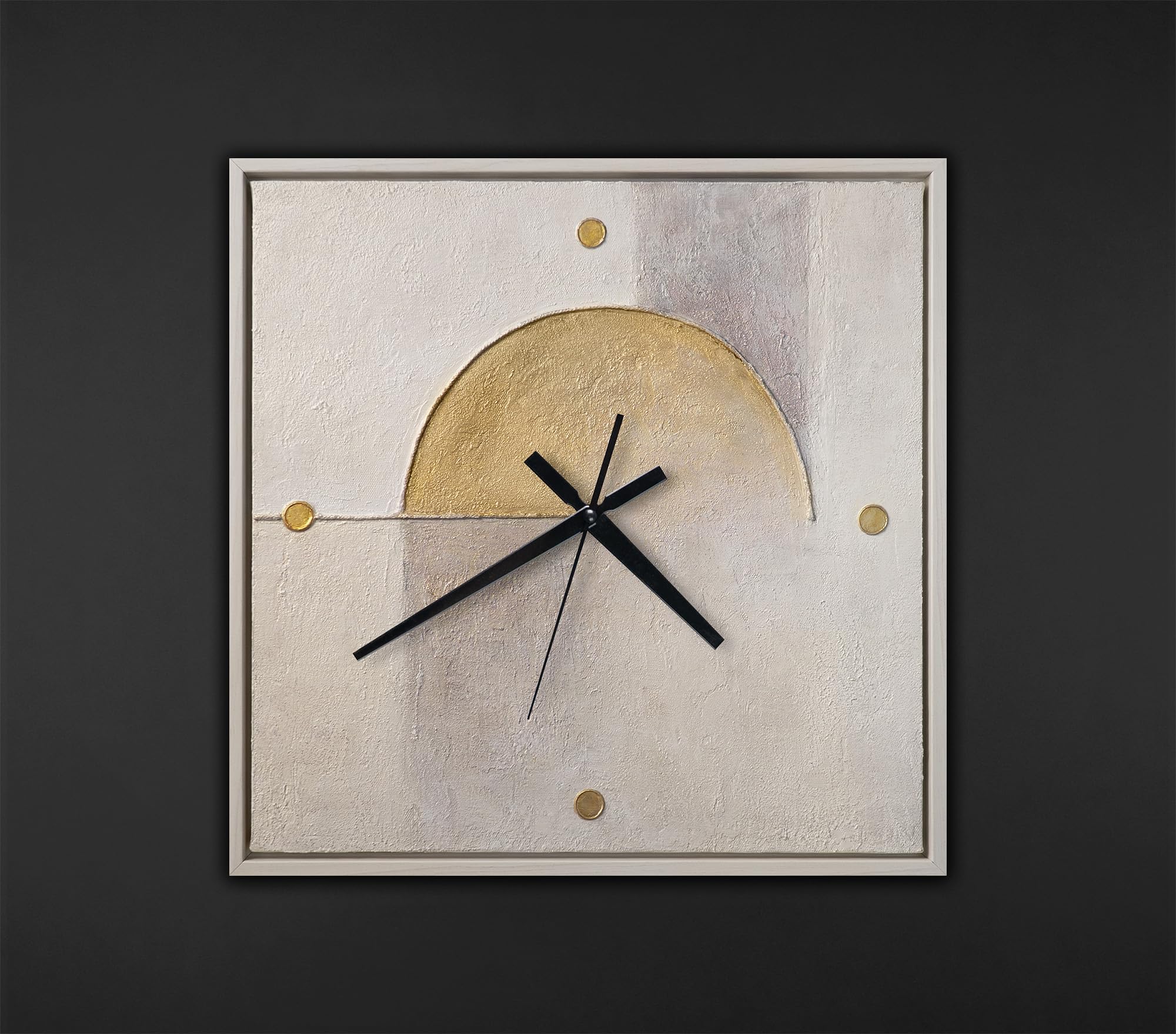 YS Wall Clock Hand Painted 35 x 35 cm - Golden Sun Geometric Minimalist Art Gallery
