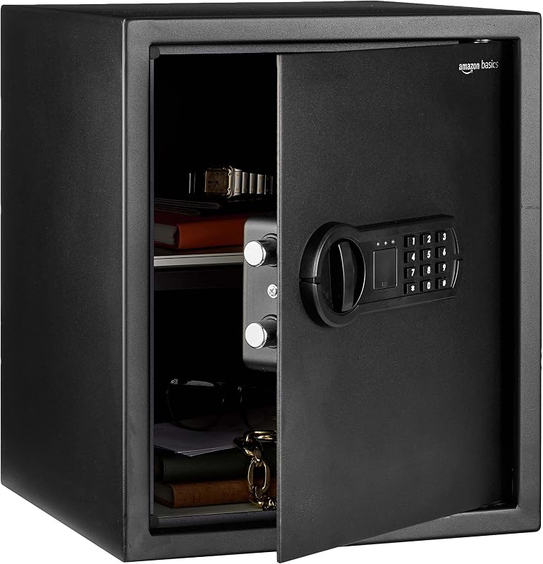 Steel Home Security Safe with Electronic Keypad, Programmable Combination Lock for Documents, Jewelry, Valuables, Removable Shelf, 1.52 Cubic Feet, Black, 13.8"W x 13"D x 16.5"H