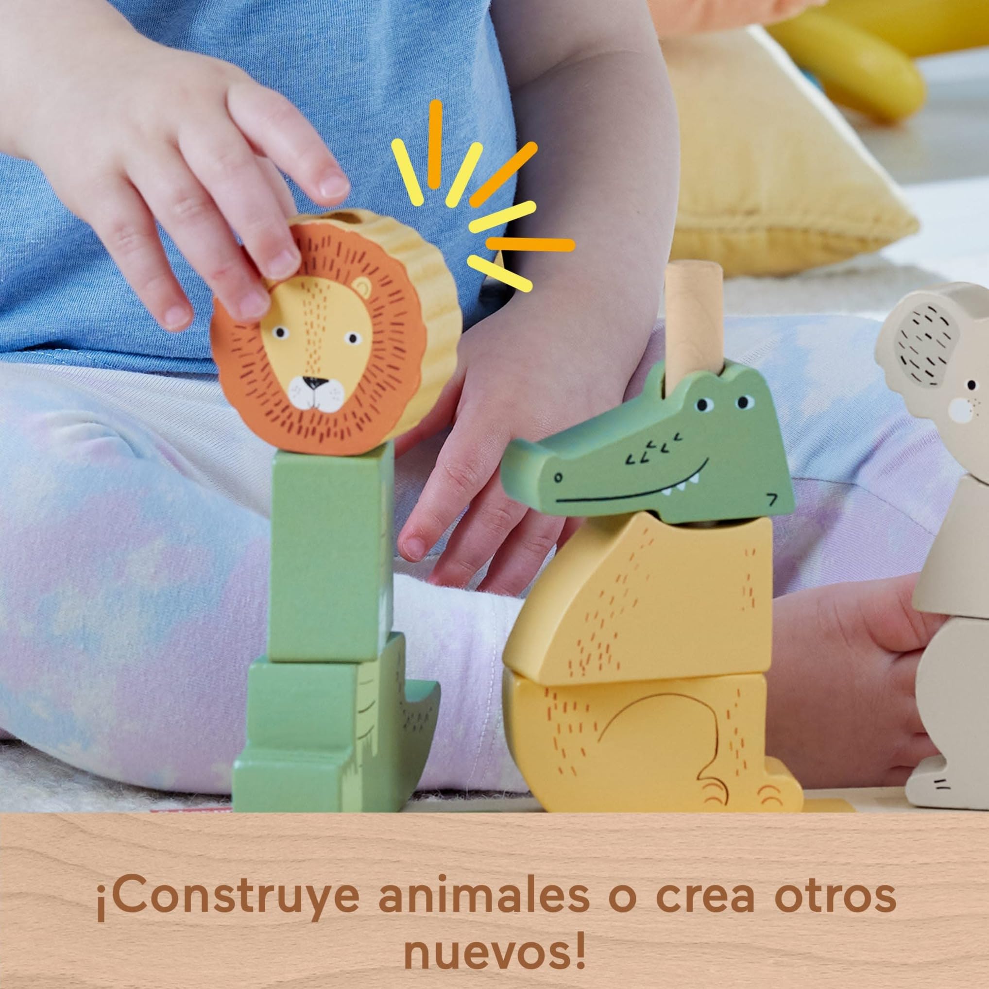 Fisher-Price Bloques apilables con forma de animales (koala, león y cocodrilo), 10 piezas fabricadas con material certificado FSC, juego inspirado en Montessori, para bebés +12 meses (HXV04) — view 4