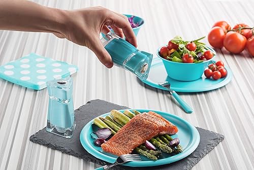 Miniatura 3 de MITBAK Salero y pimentero acrílico turquesa (juego de 2 piezas) Elegantes dispensadores de sal y pimienta con agujeros de tamaño perfecto para