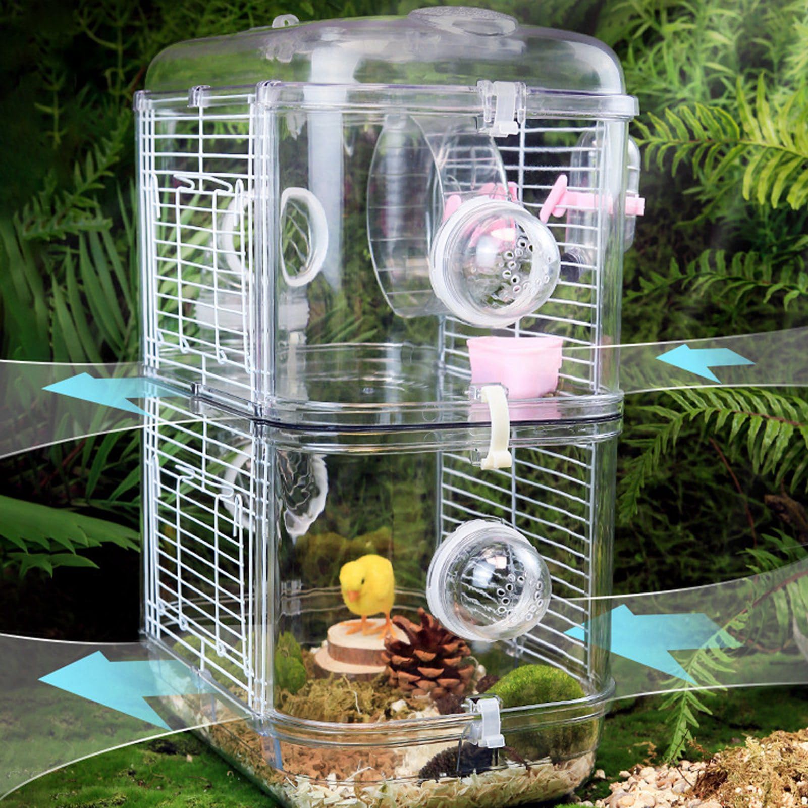 Jaula para hámster de Doble Capa, Jaula Grande con Botella de Agua y Ruedas para Correr, Divertida casa interactiva para Animales pequeños, construcción de ABS y Alambre de Hierro