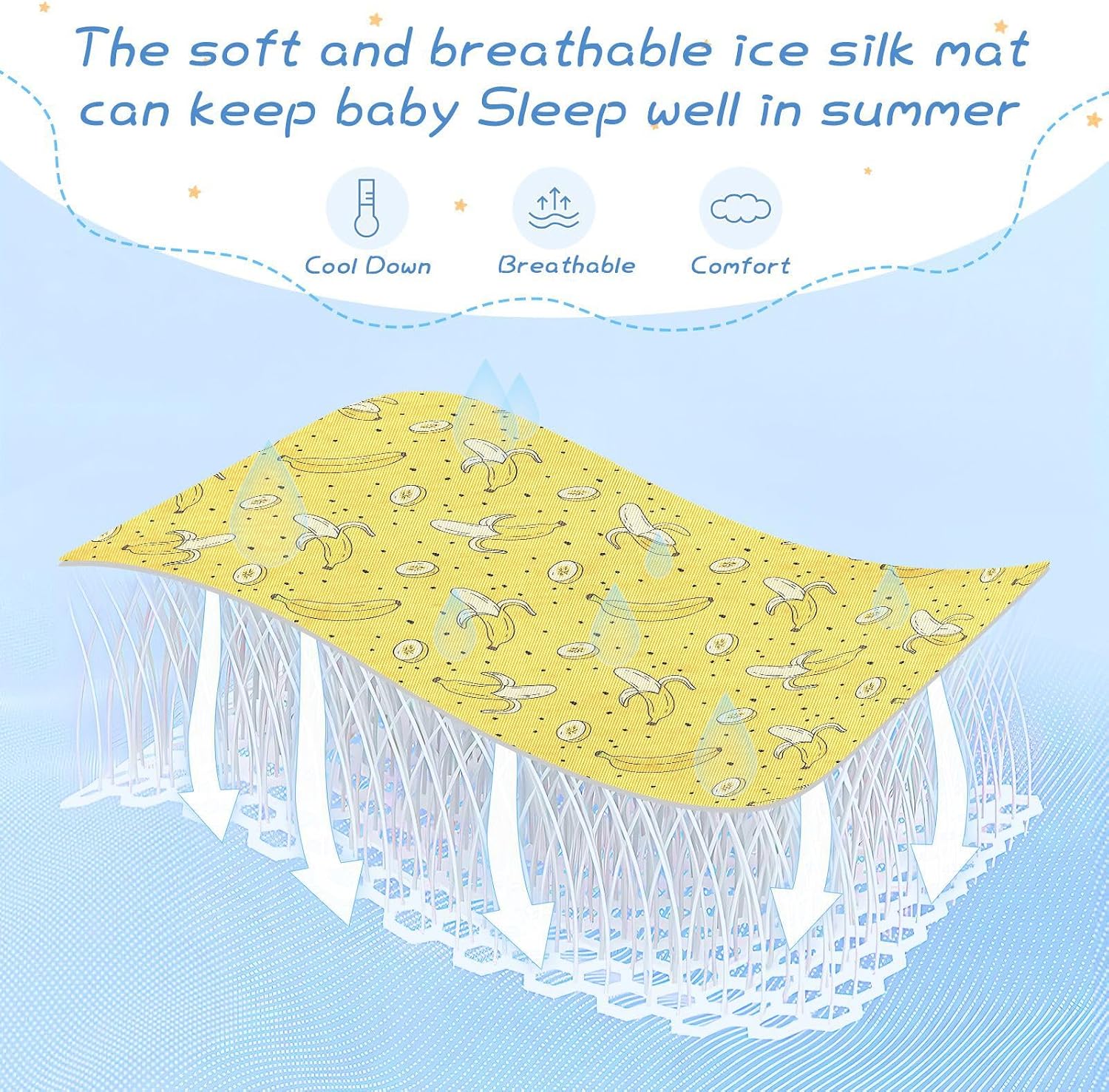 Baby Cooling Mat Banana Fruit Ice Silk Breathable Mesh Summer Crib Mattress Pad with Pillowcase, Soft Cooling Sleeping Surface for Infant & Toddler, 52"x28"