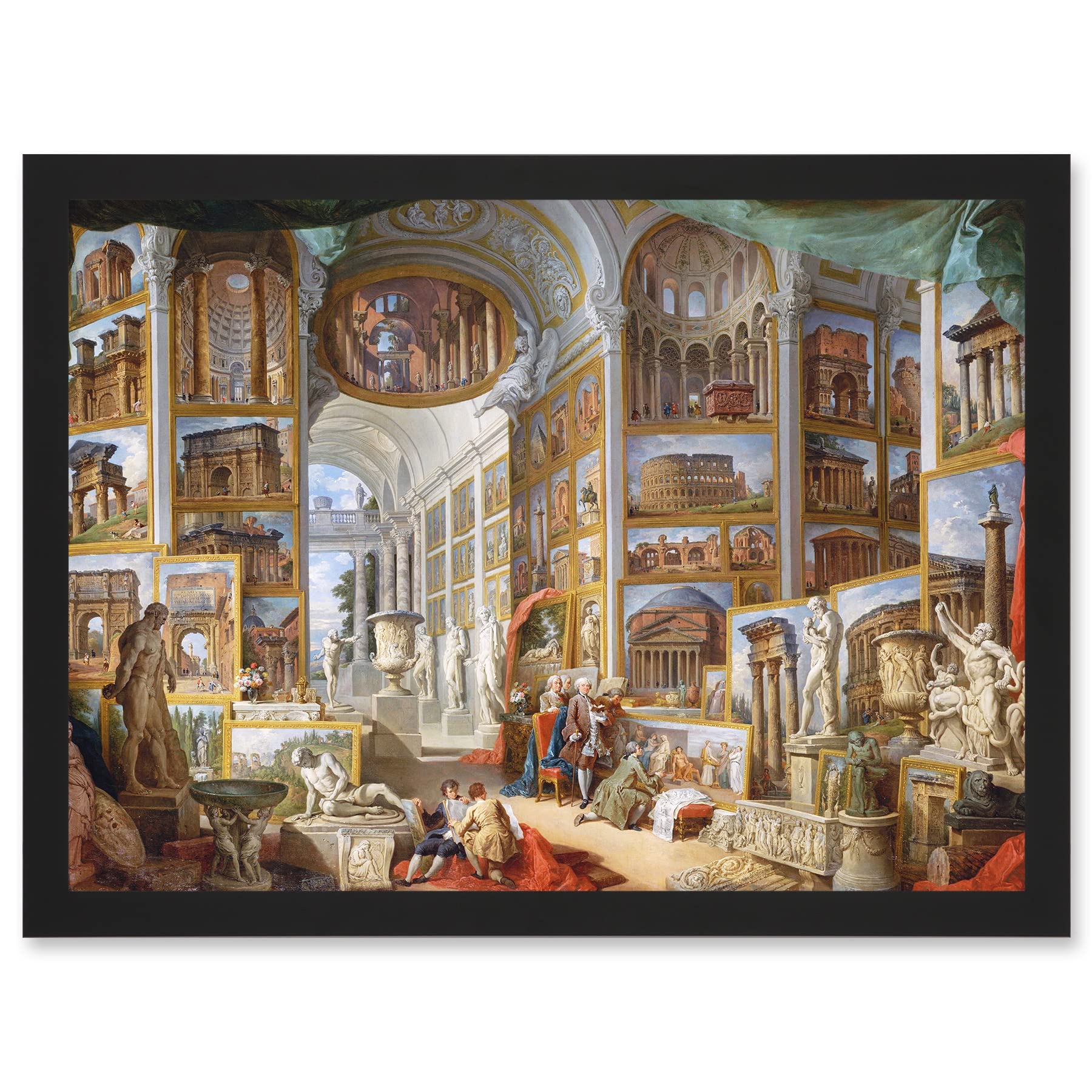 Artery8 Panini Ancient Rome Monuments Allegory Painting Artwork Framed Wall Art Print A4