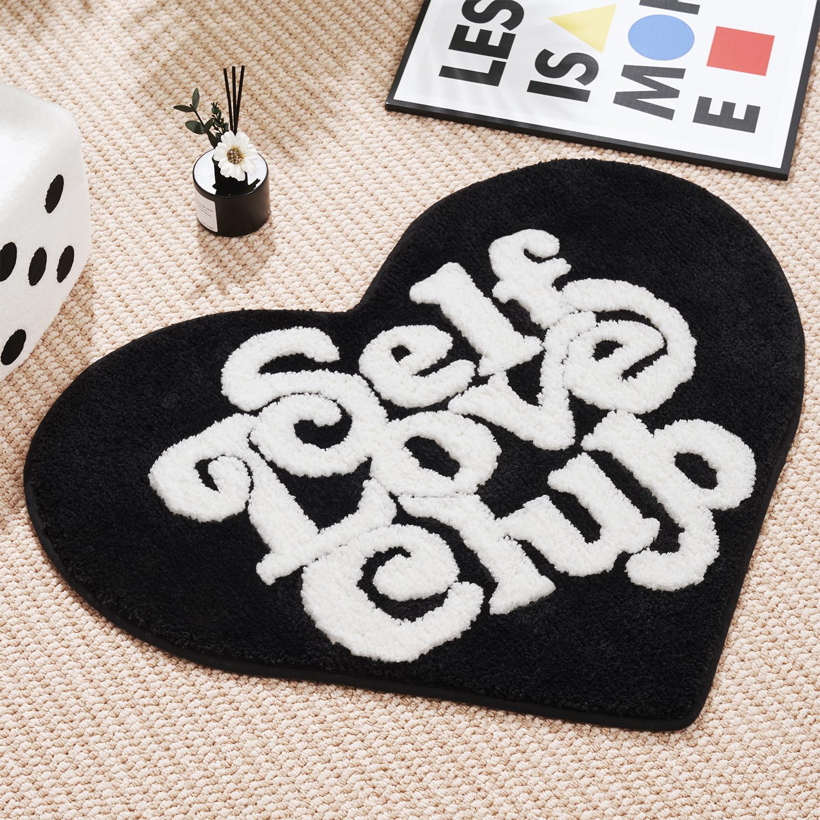 ELDONE Self Love Club Rug Heart Shaped - Cute Bath Mat Non Slip Funky Aesthetic Groovy Small Accent