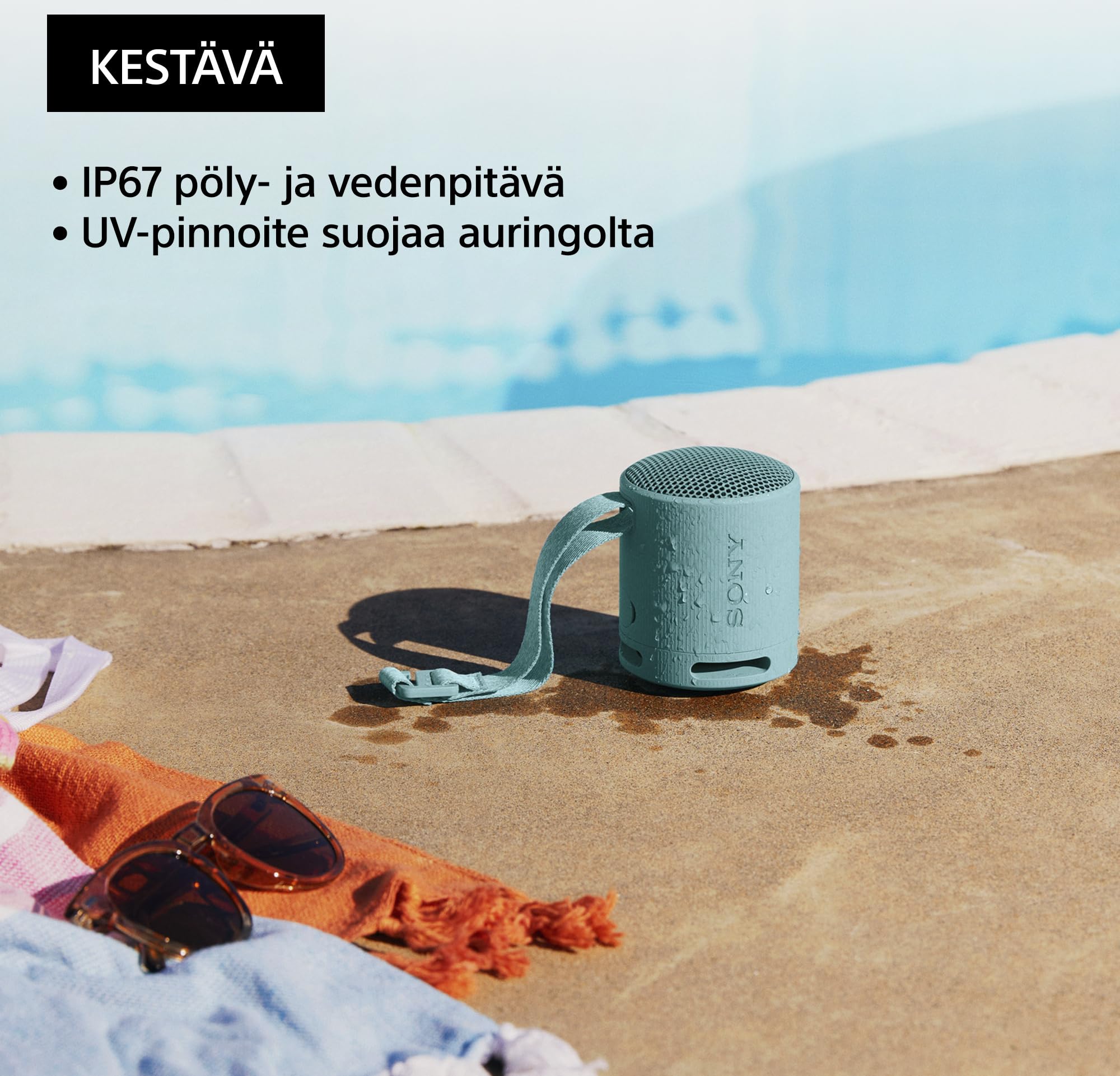 Sony SRS-XB100 - Bezprzewodowy głośnik Bluetooth, przenośny, lekki, podróżny, trwały, wodoodporny i pyłoszczelny IP67, akumulator 16 godz., uniwersalny pasek, zestaw głośnomówiący, jasnoszary