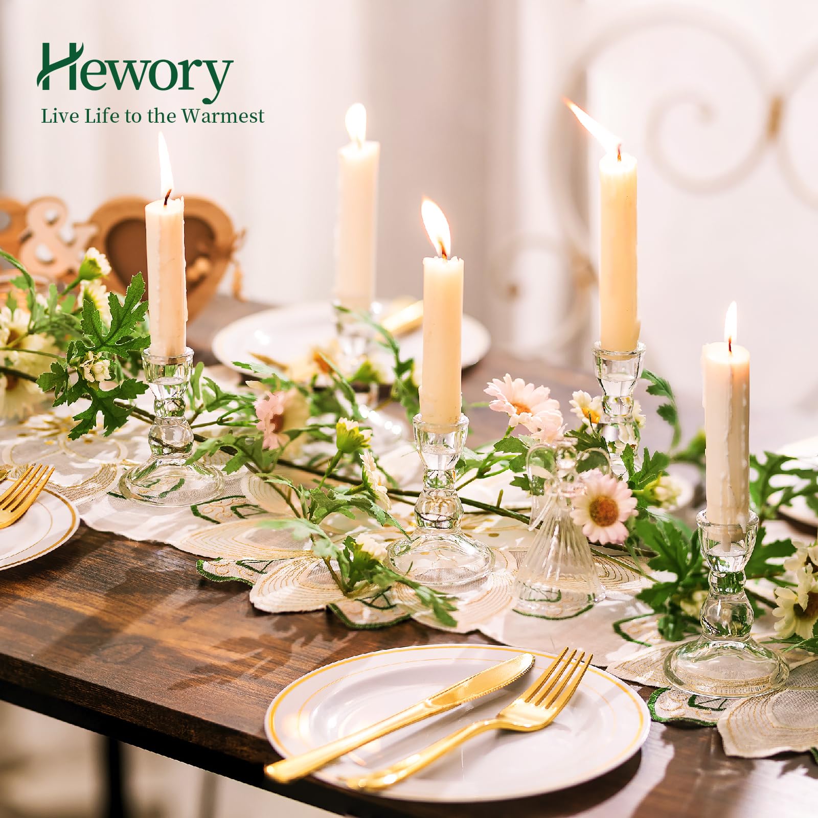 Hewory Bougeoirs en Verre pour Chandelier: 20pcs Chandelier Taper Détenteurs en Vrac Bougeoirs Clairs Porte-Bâtonnets pour Table de Noël de Fête de Mariage Centrepieces