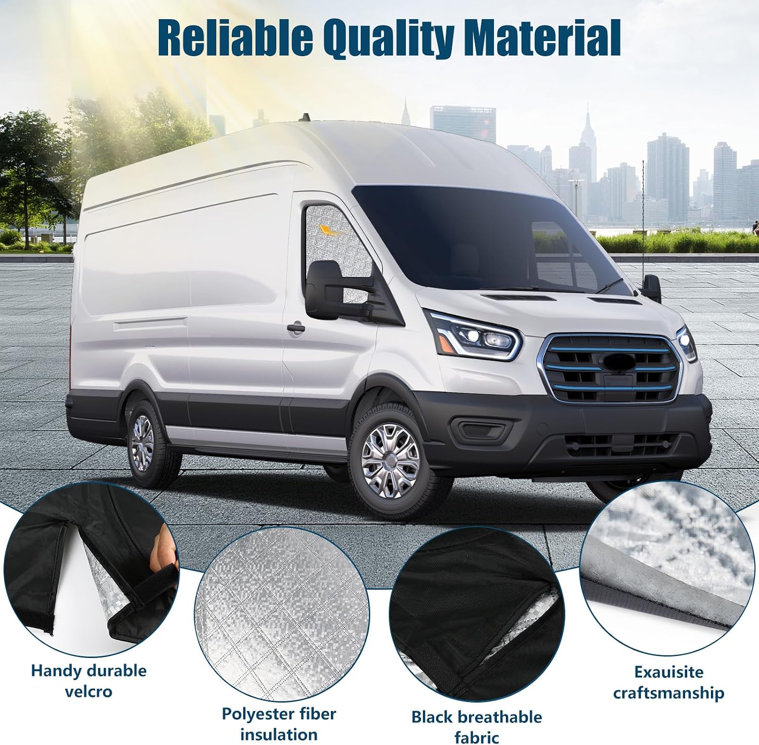 Front Side Window Sun Shade Customized for Ford Transit MK8 Van 2015-2026, 2PCS Foldable Window Sunshade Sun Protector for Side Windows Reflect UV Privacy Protection