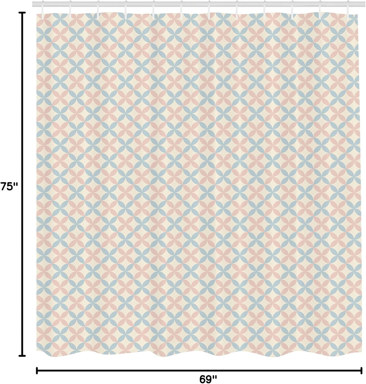 Ambesonne Shabby Flora Shower Curtain, Floral Motif Pastel Colors Flower Petals Pattern Geometric Ornate, Cloth Fabric Bathroom Decor Set with Hooks, 69" W x 75" L, Cream Salmon Pale Blue