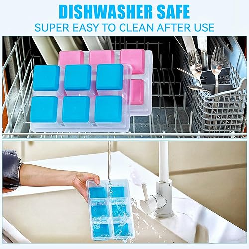 Miniatura 7 de Bandejas para cubitos de hielo, 2 unidades, moldes grandes de silicona para cubitos de hielo con tapa a prueba de fugas, marco de TPE transparente y